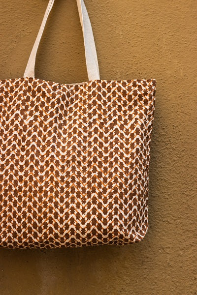 Cotton Daily Tote With Lining · Chevron Beige