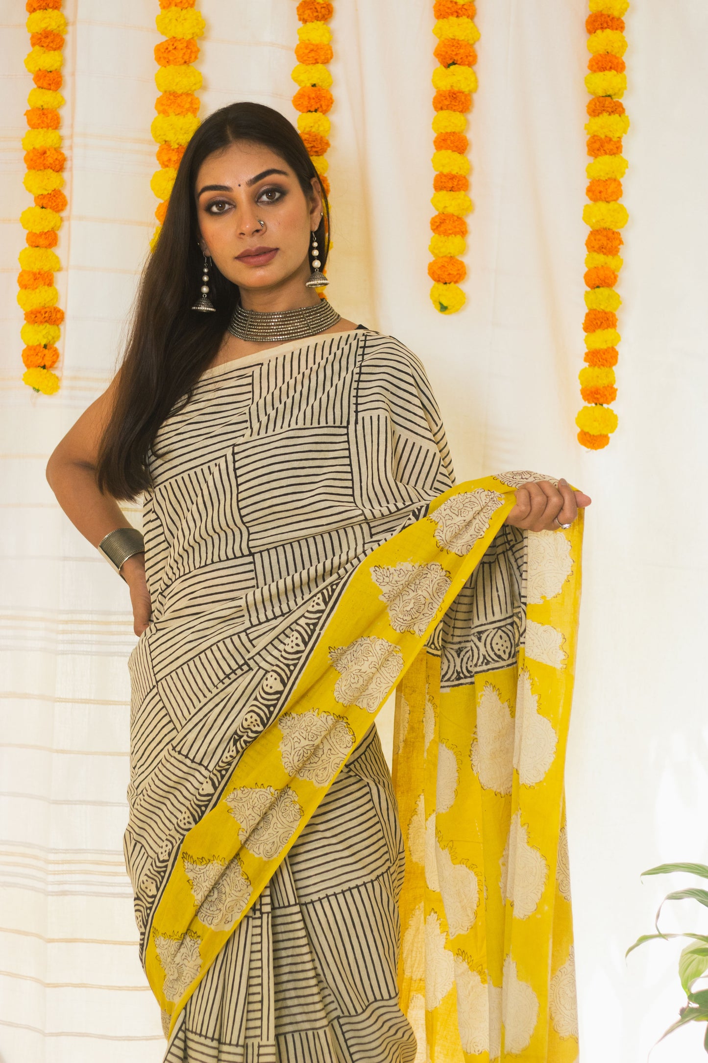 Cotton Mul Bagru Saree Sunny Stripes