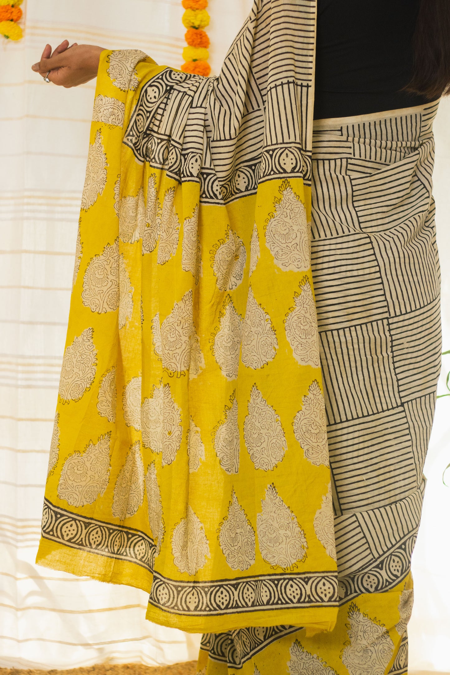Cotton Mul Bagru Saree Sunny Stripes