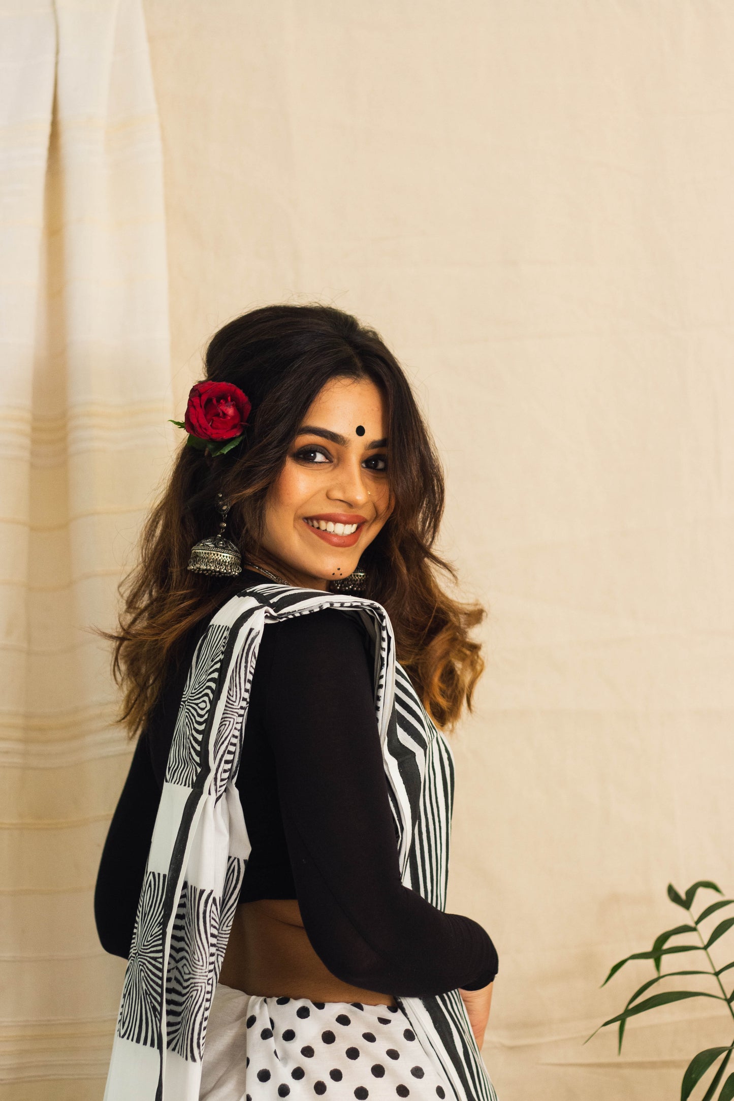 Mul Cotton Block Printed Saree • Magnetic Black