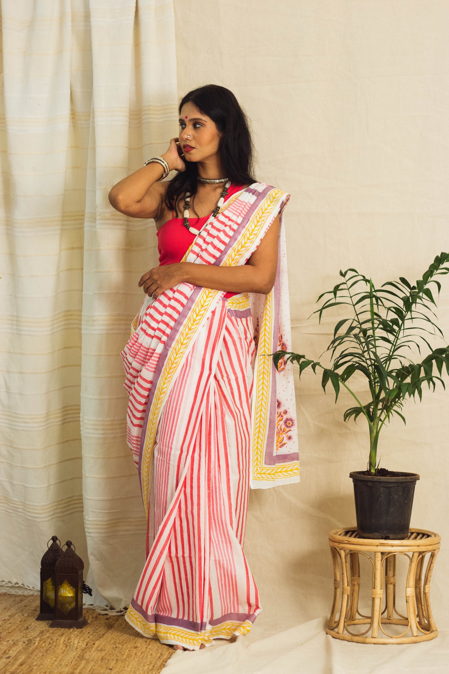 Mul Cotton Block Printed Saree • Indian Barbie Stripes