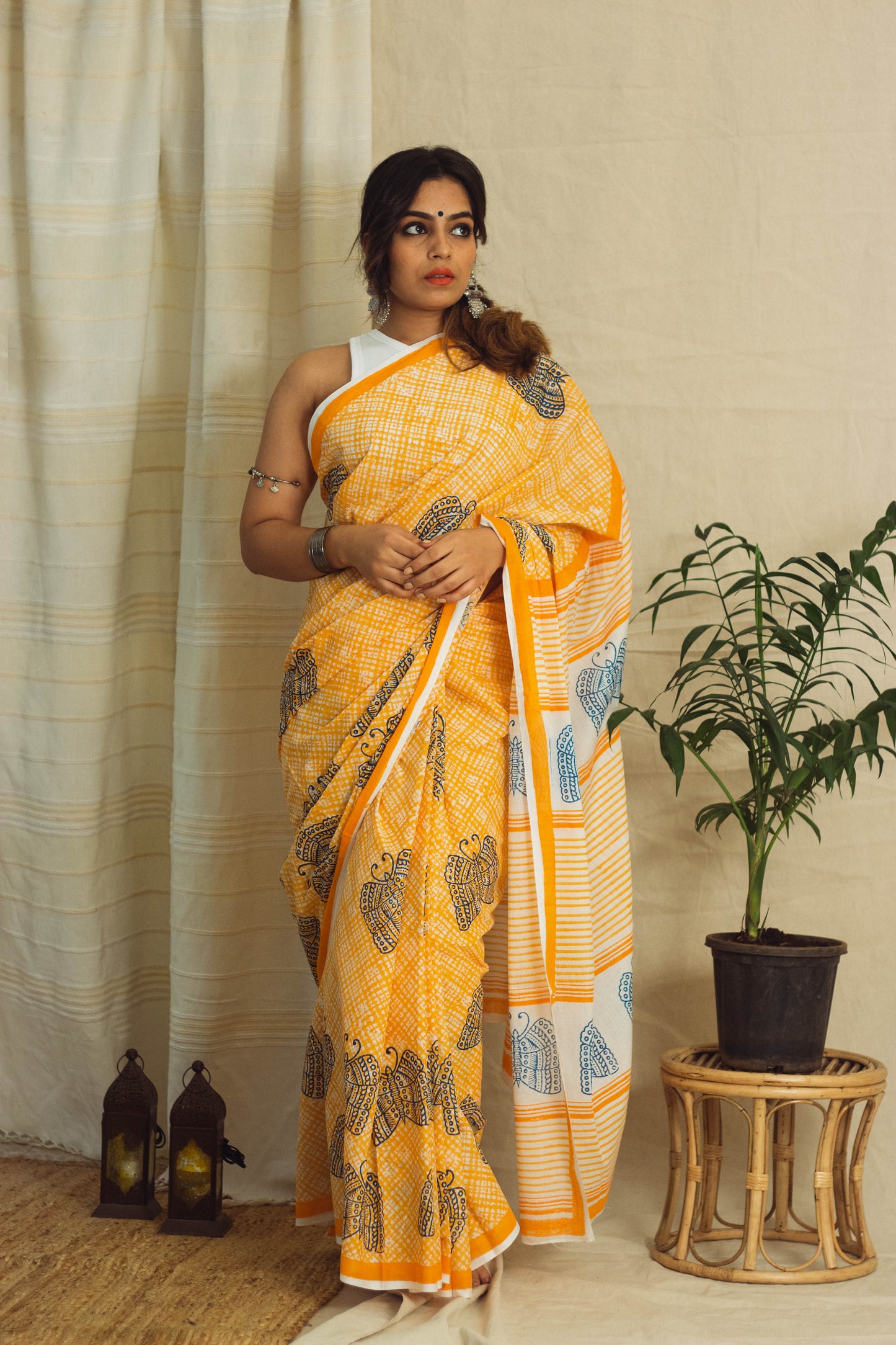 Mul Cotton Block Printed Saree • Sunny Butterflies