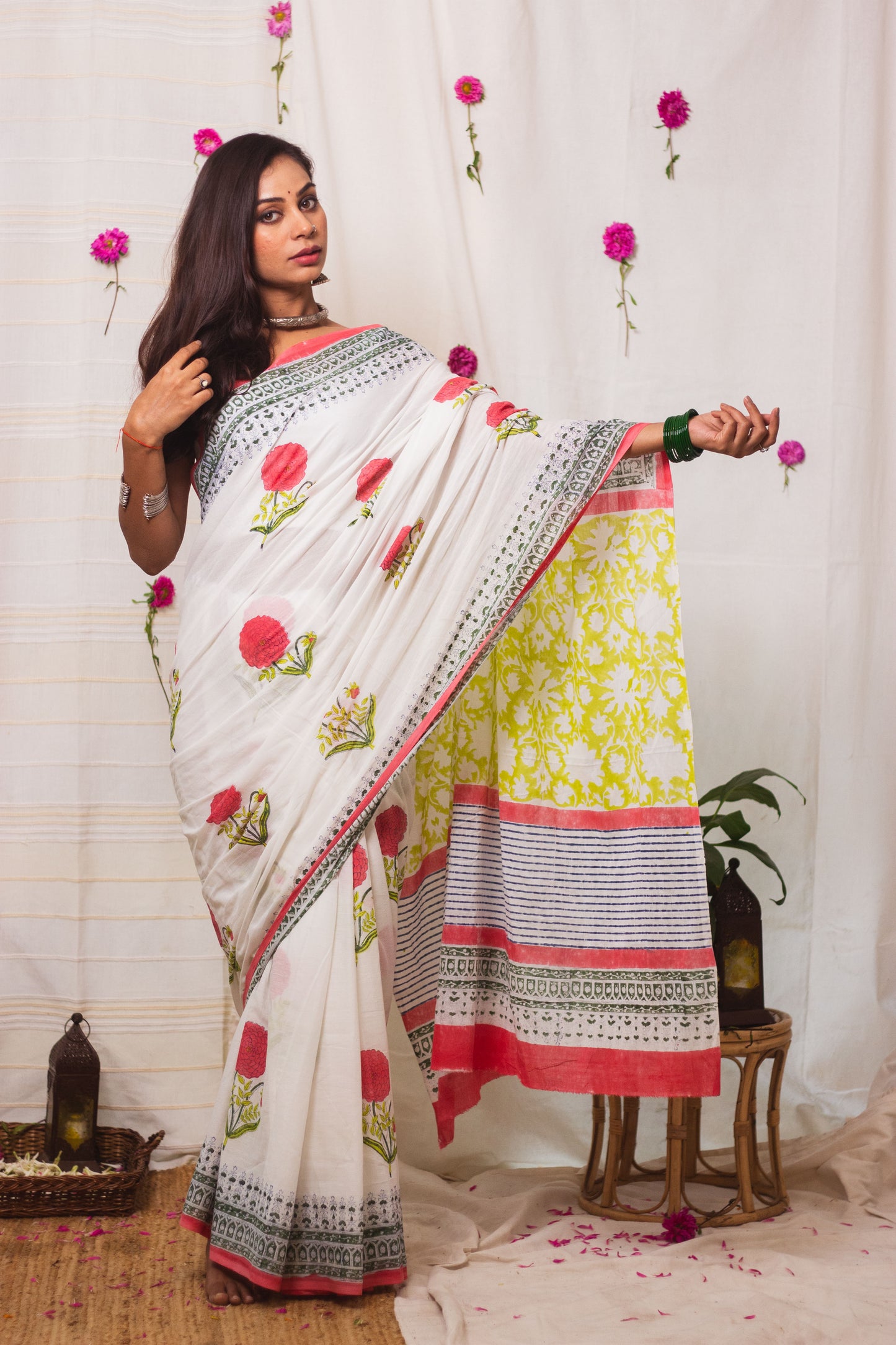 Cotton Mul Bagru Saree Spring Blossom