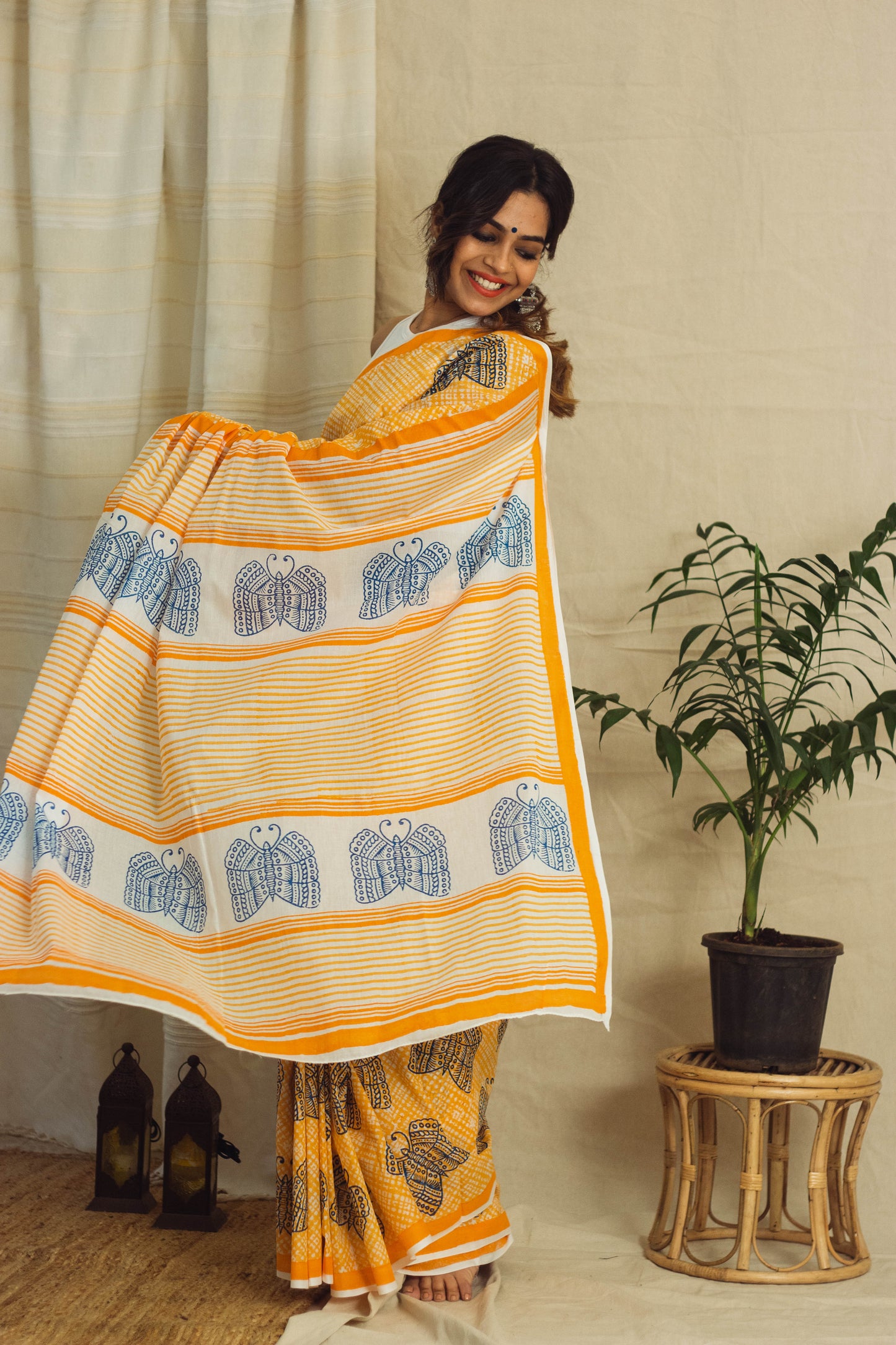 Mul Cotton Block Printed Saree • Sunny Butterflies