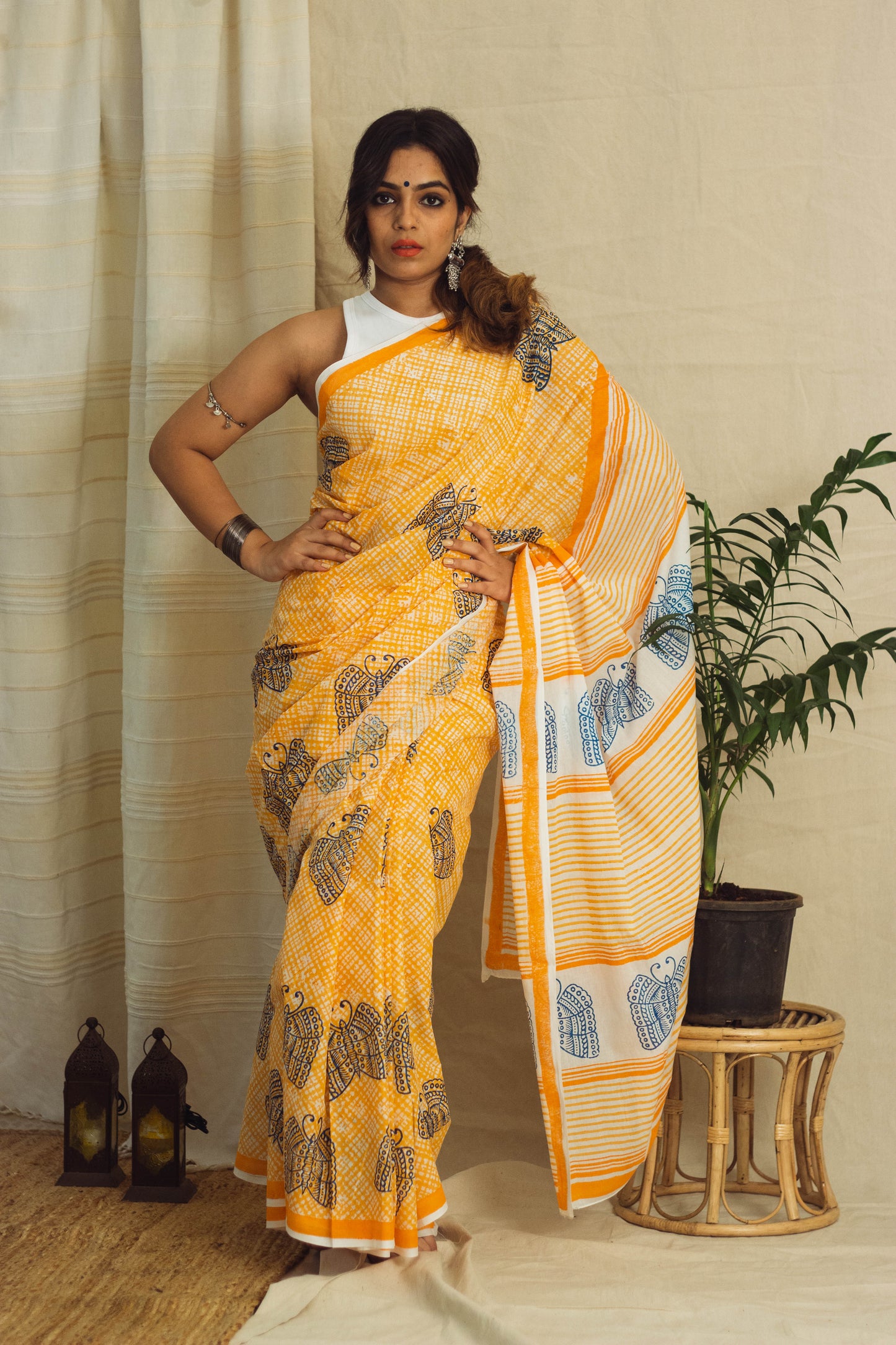 Mul Cotton Block Printed Saree • Sunny Butterflies