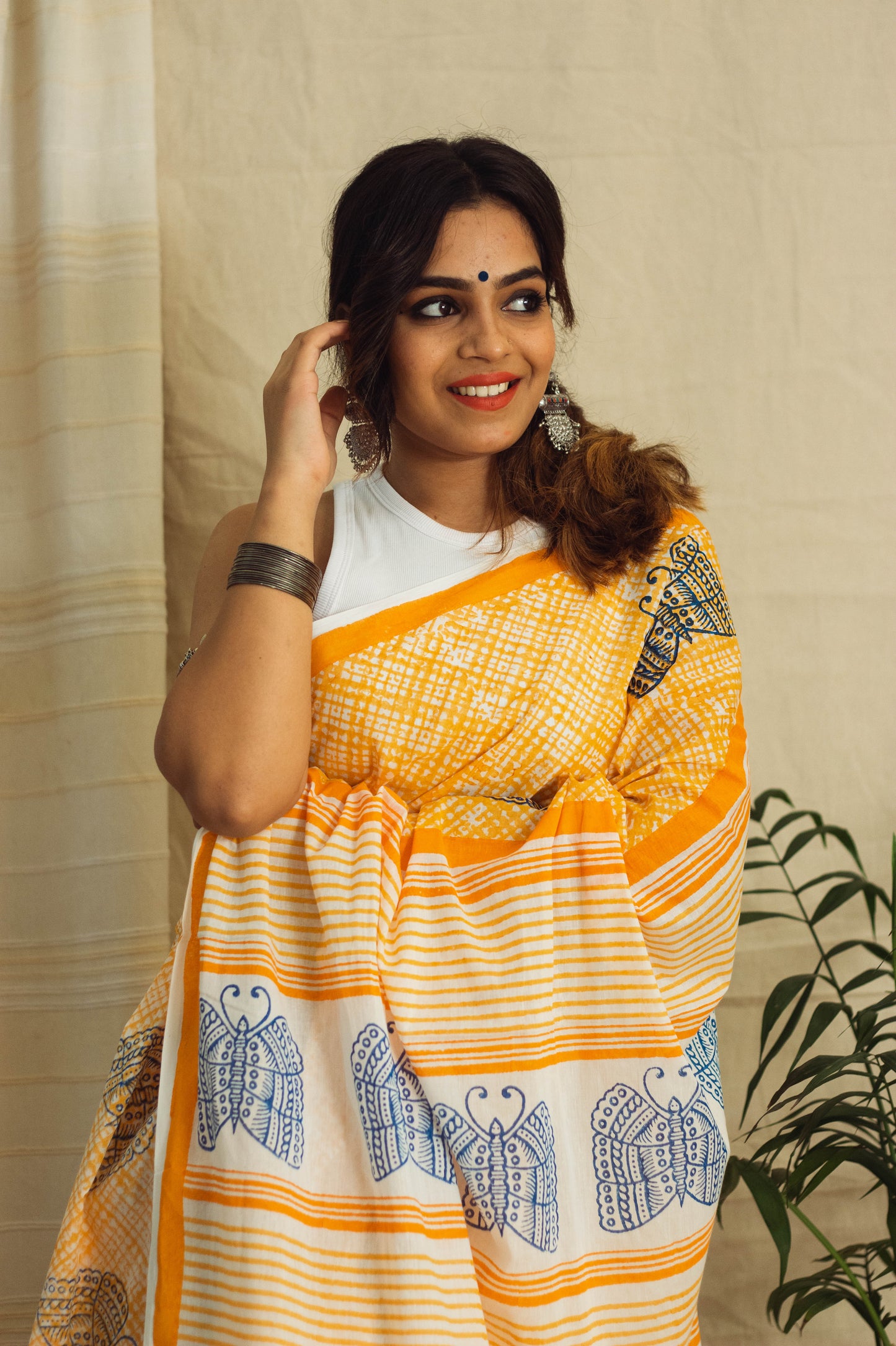 Mul Cotton Block Printed Saree • Sunny Butterflies