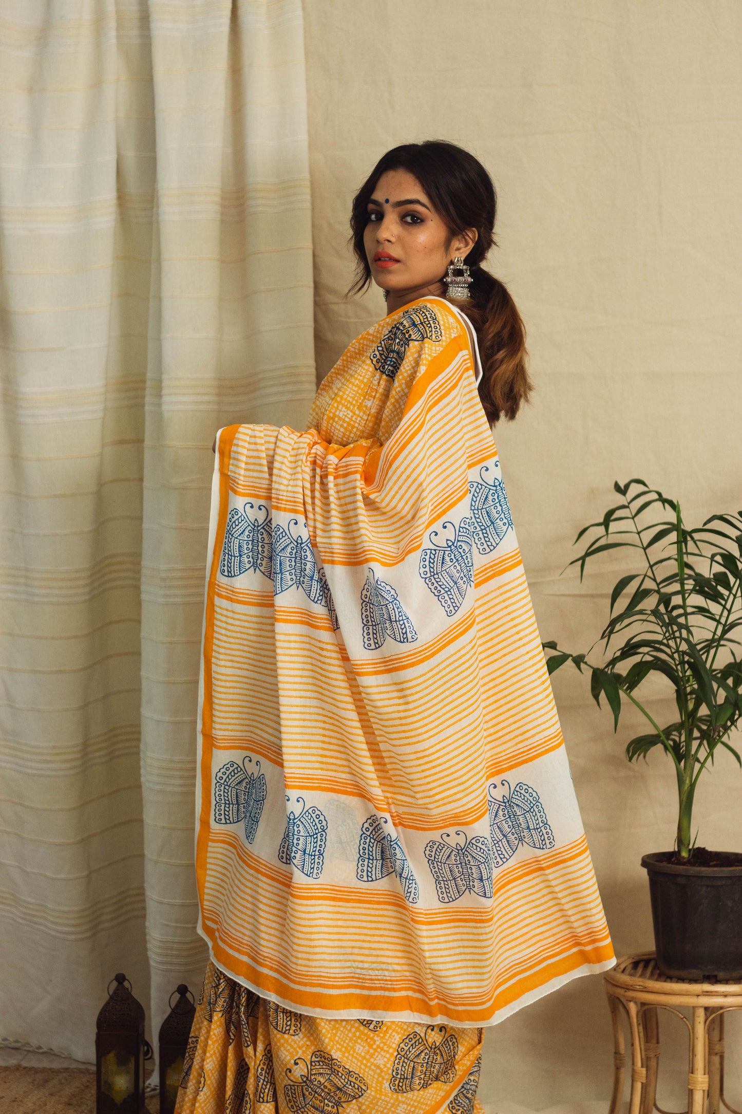 Mul Cotton Block Printed Saree • Sunny Butterflies