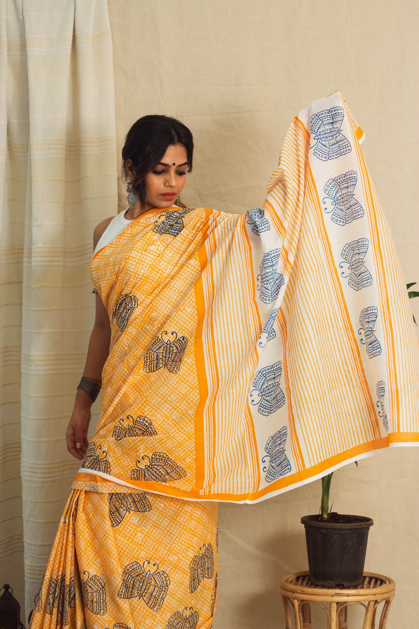 Mul Cotton Block Printed Saree • Sunny Butterflies