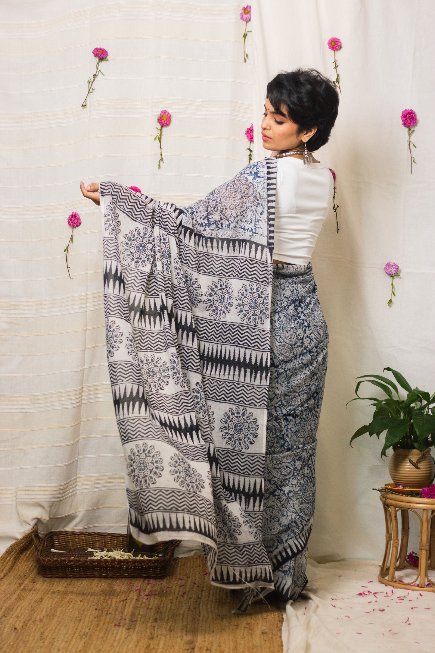 Indigo Hues Cotton Mul Kalamkari