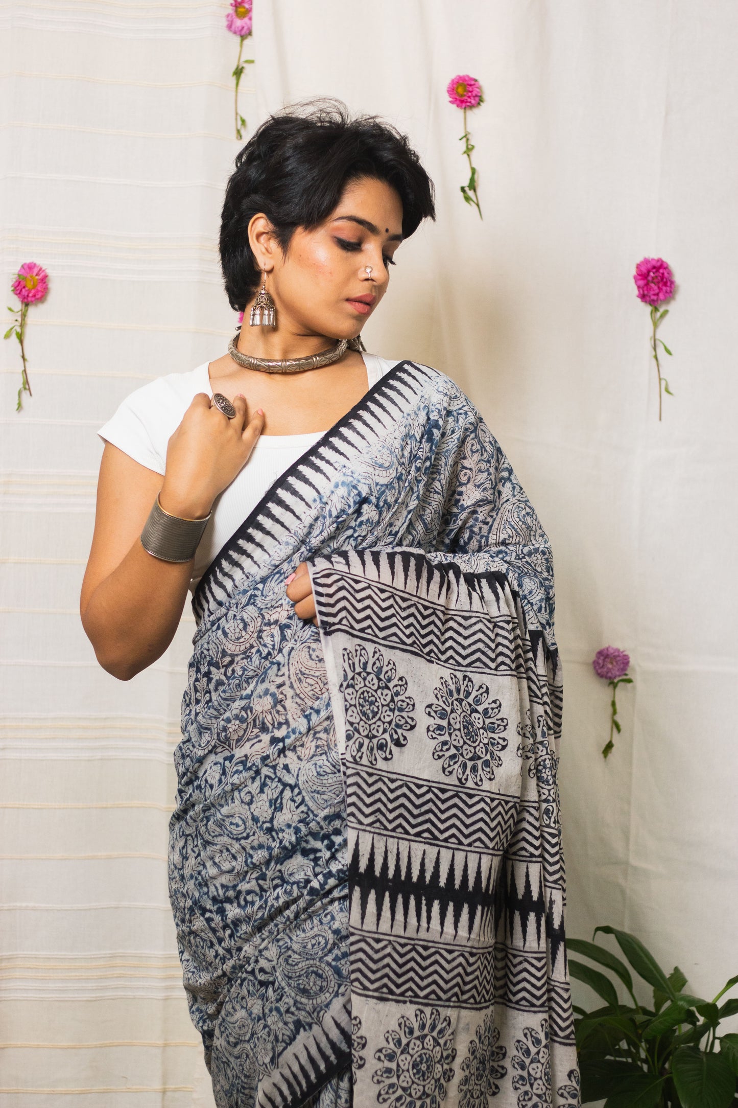 Indigo Hues Cotton Mul Kalamkari