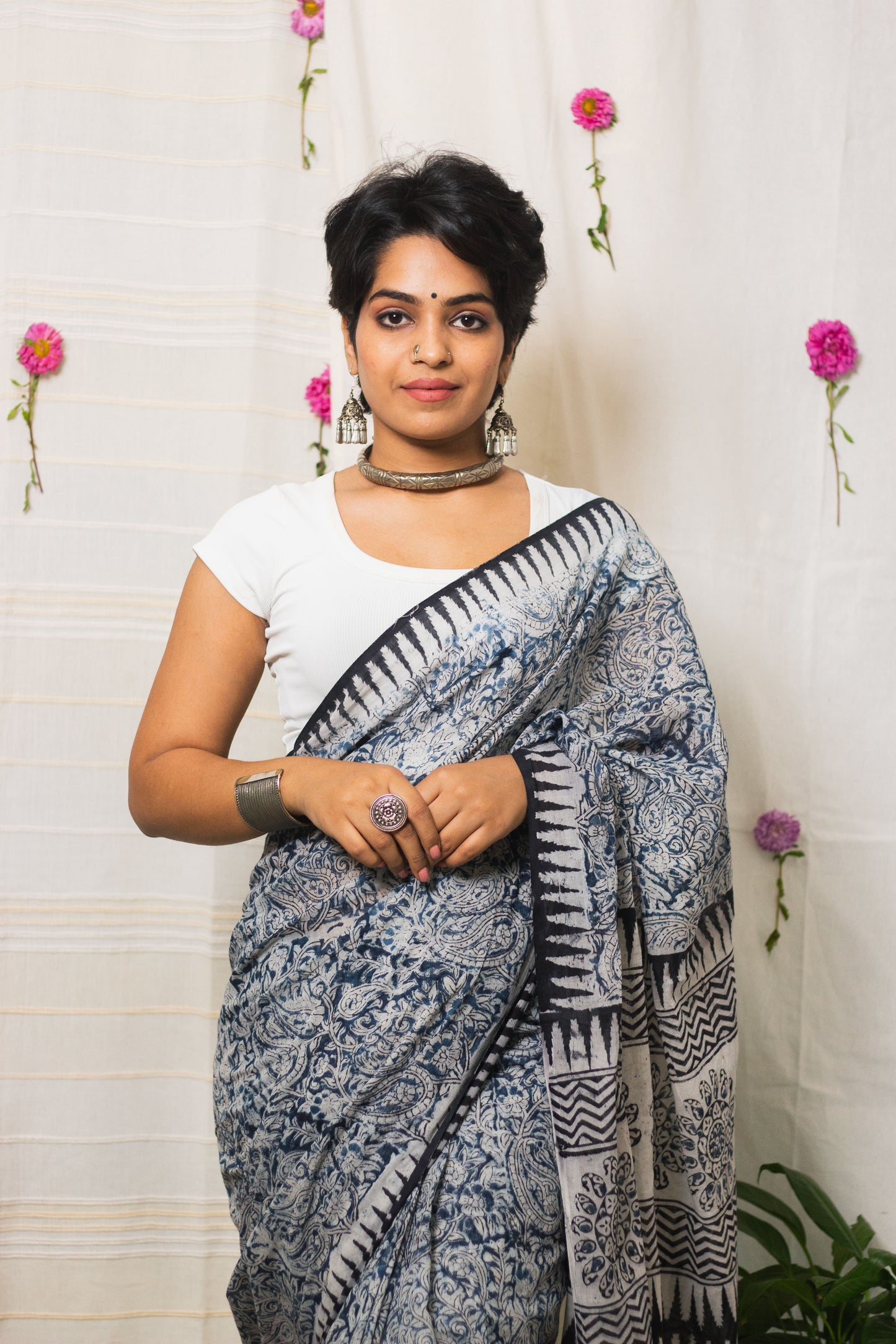 Indigo Hues Cotton Mul Kalamkari