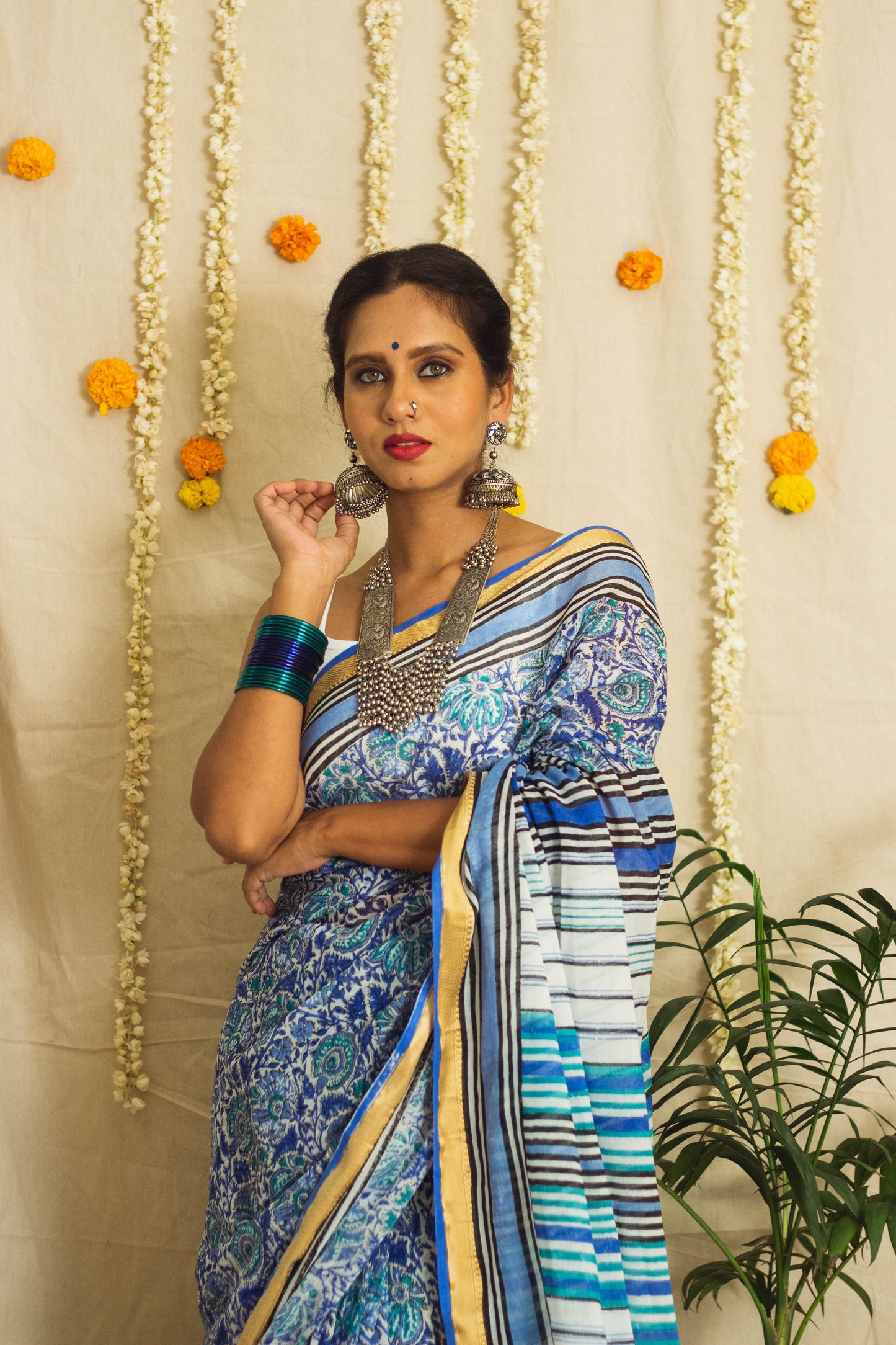 Mul Cotton Block Printed Saree • Jaipuri Jaal