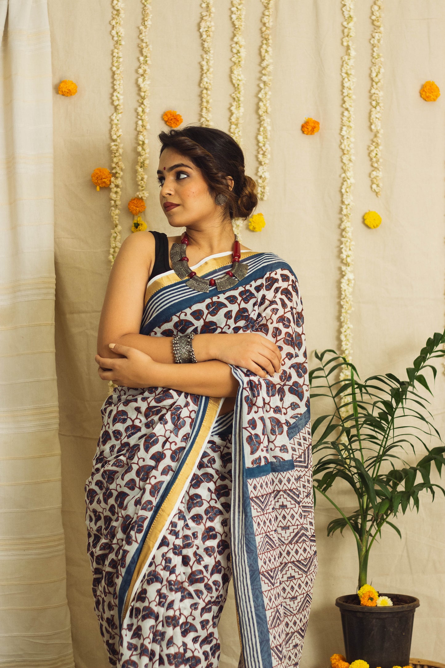 Mul Cotton Block Printed Saree • Colours of Ajrakh