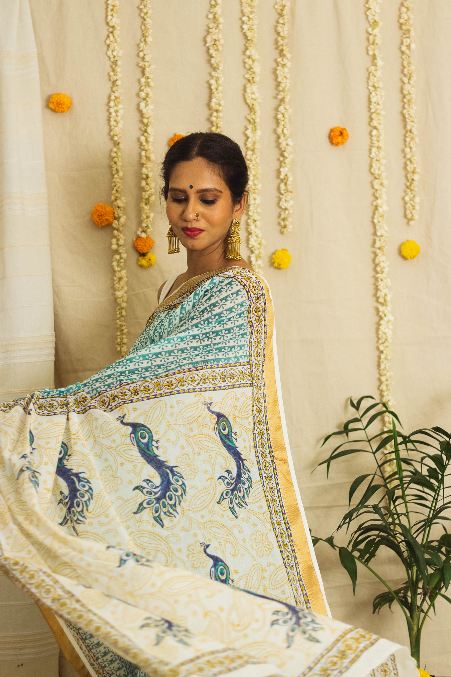 Mul Cotton Block Printed Saree • Proud Peacock