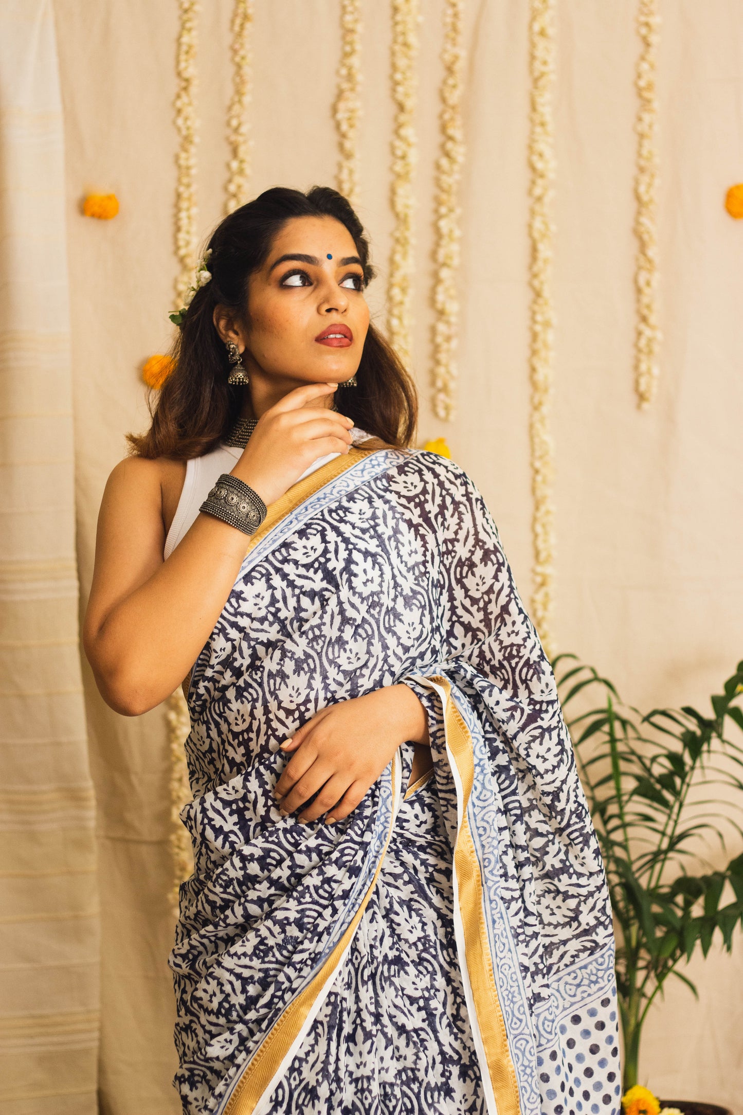 Mul Cotton Block Printed Saree • Polka Pallu