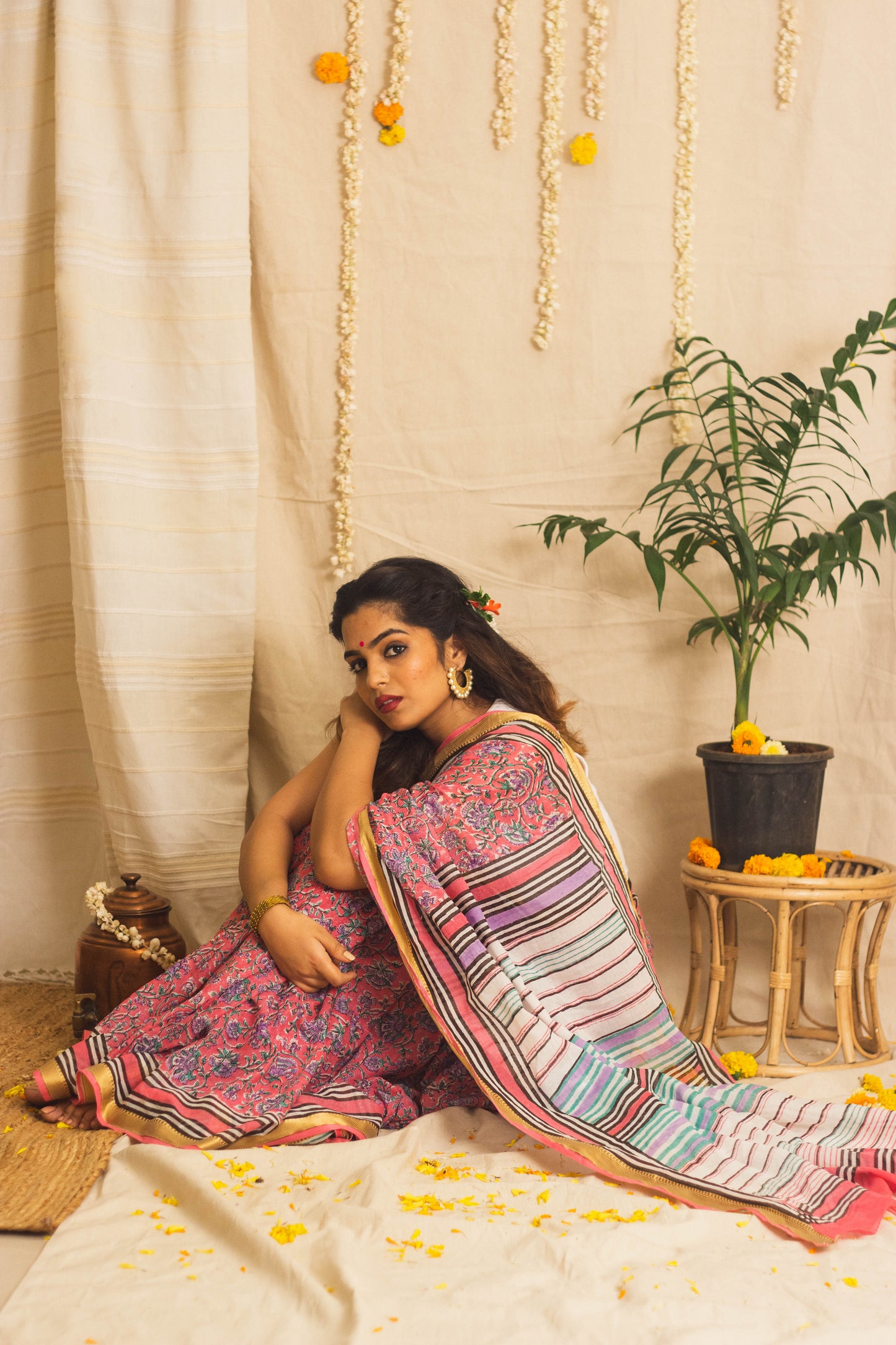 Mul Cotton Block Printed Saree • Floral Surprise