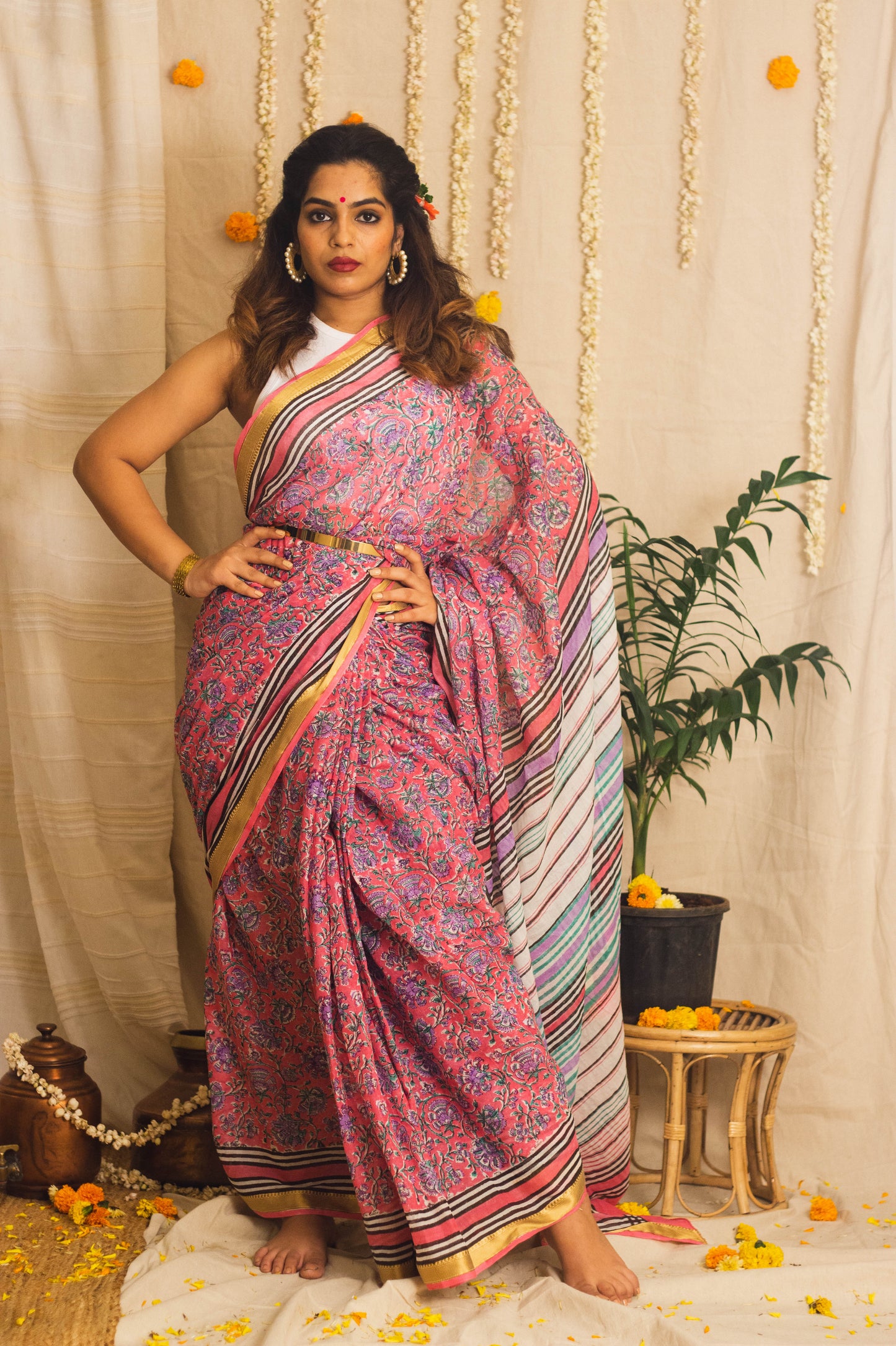 Mul Cotton Block Printed Saree • Floral Surprise