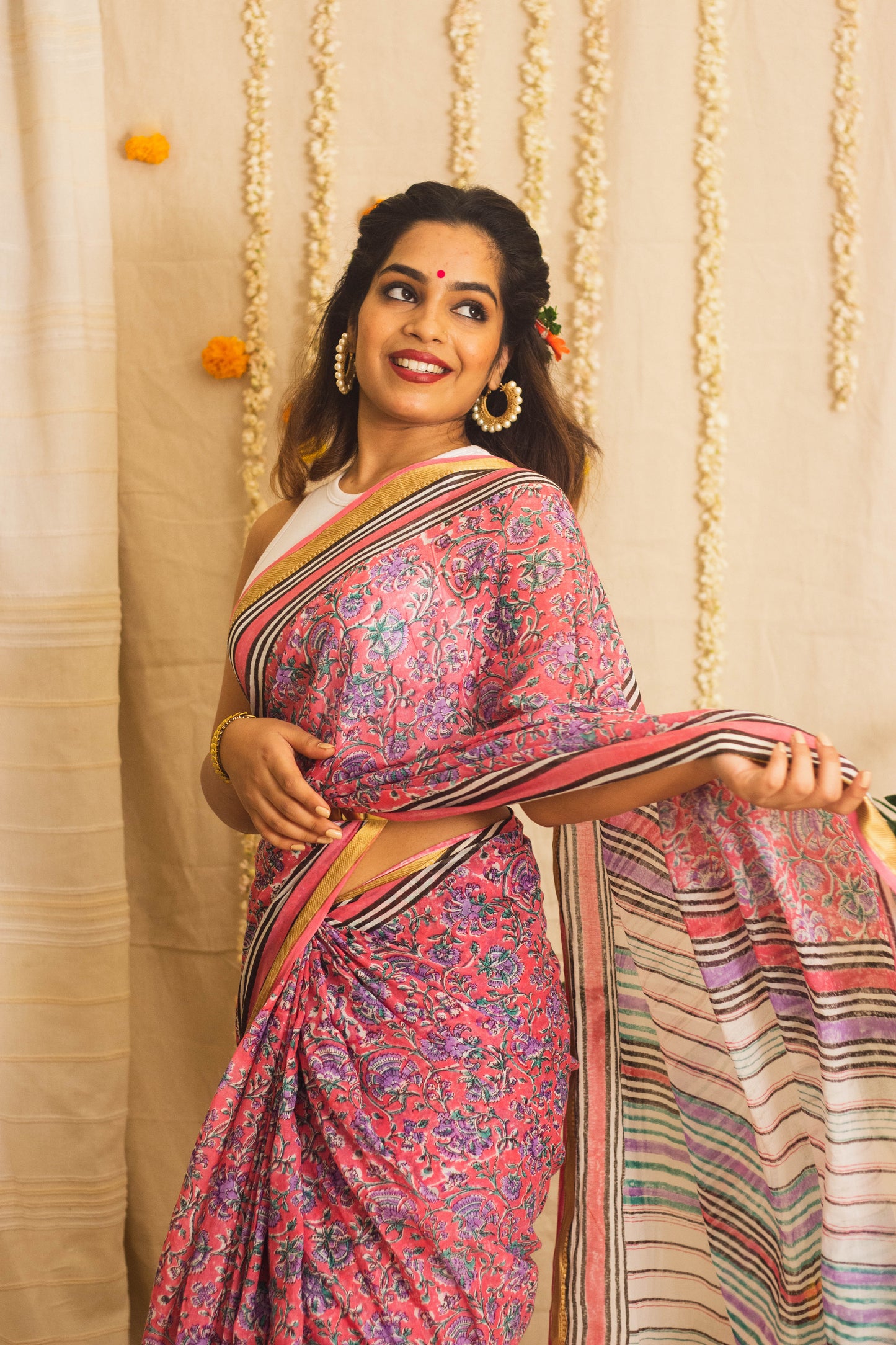 Mul Cotton Block Printed Saree • Floral Surprise