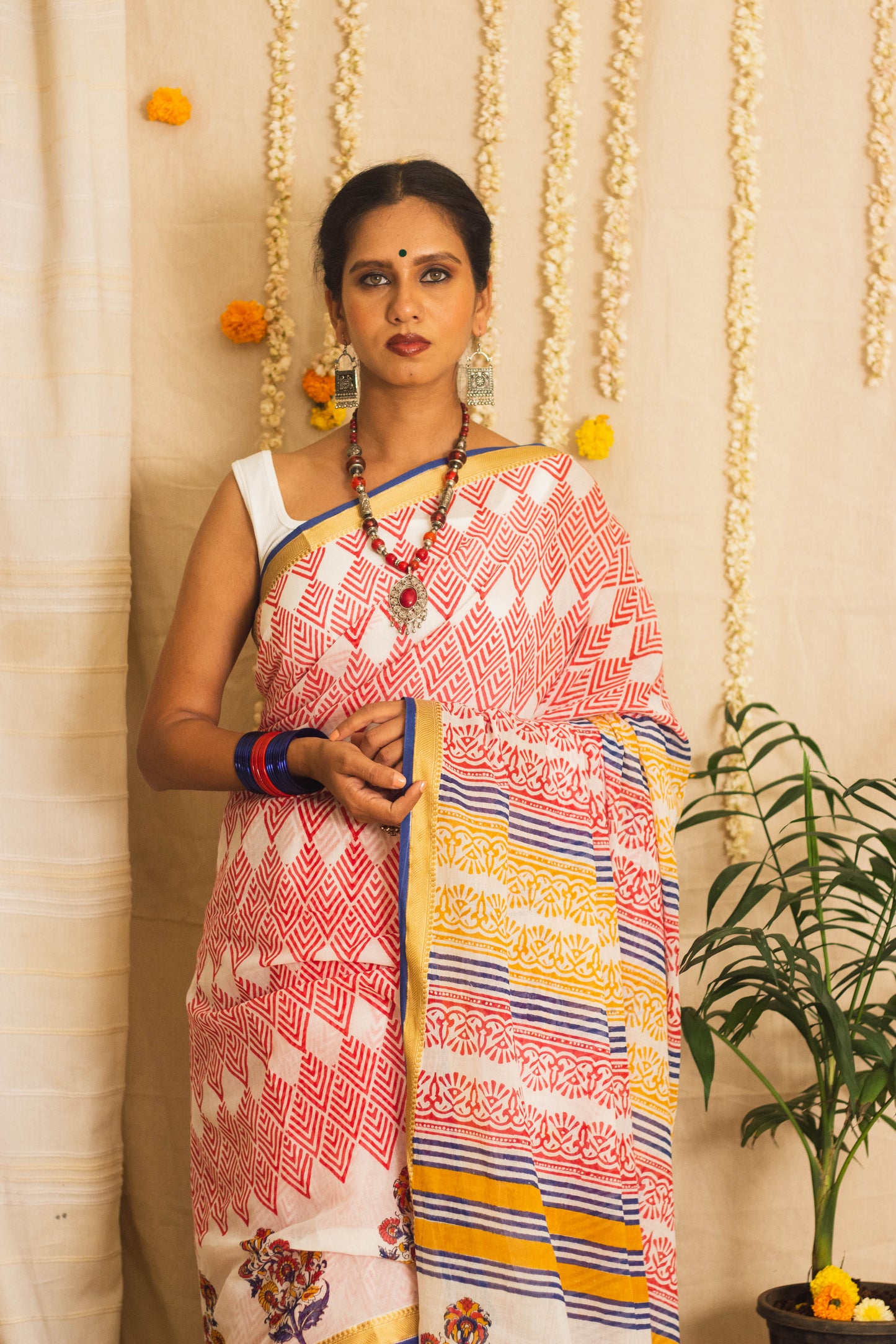 Mul Cotton Block Printed Saree • Barfi Motifs