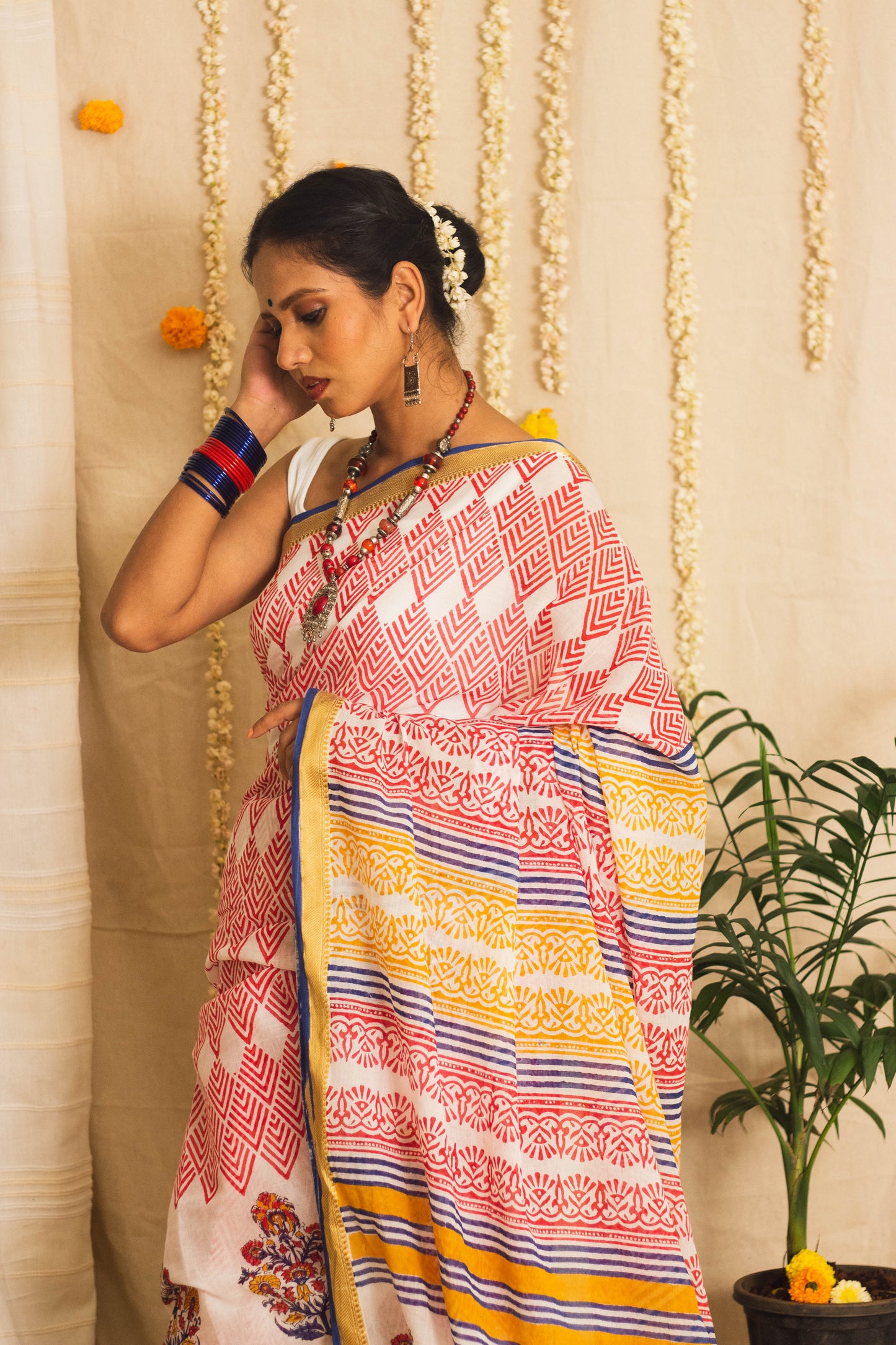 Mul Cotton Block Printed Saree • Barfi Motifs