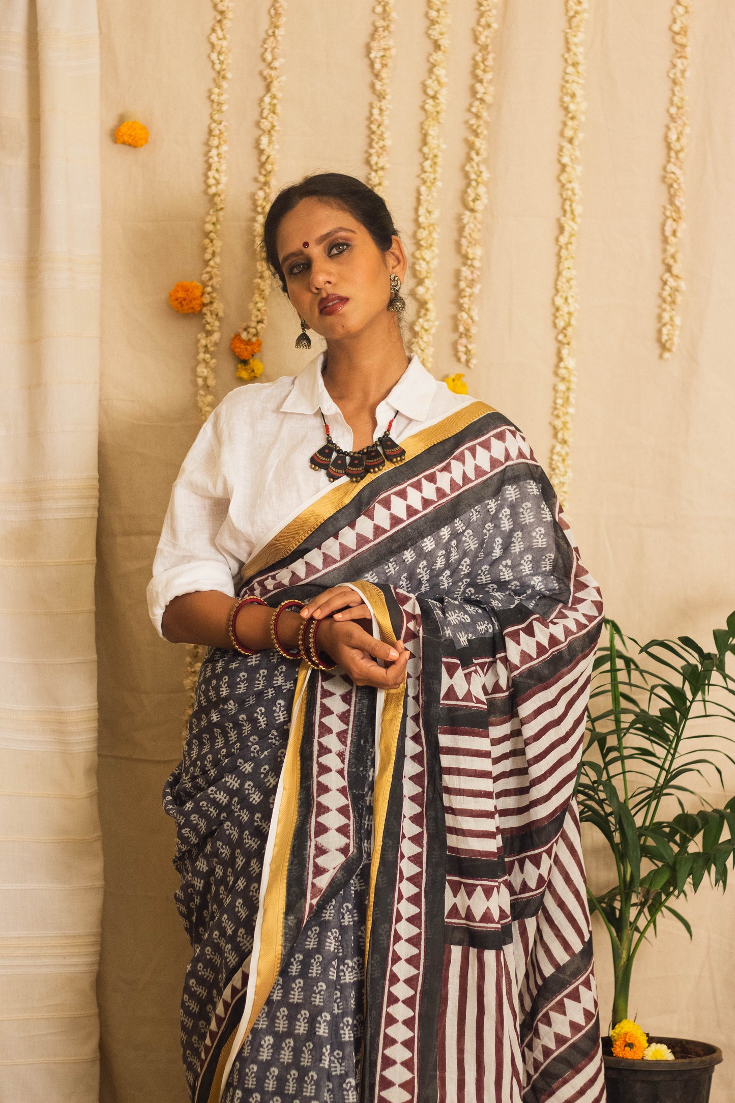 Mul Cotton Block Printed Saree • Dusky n Dark