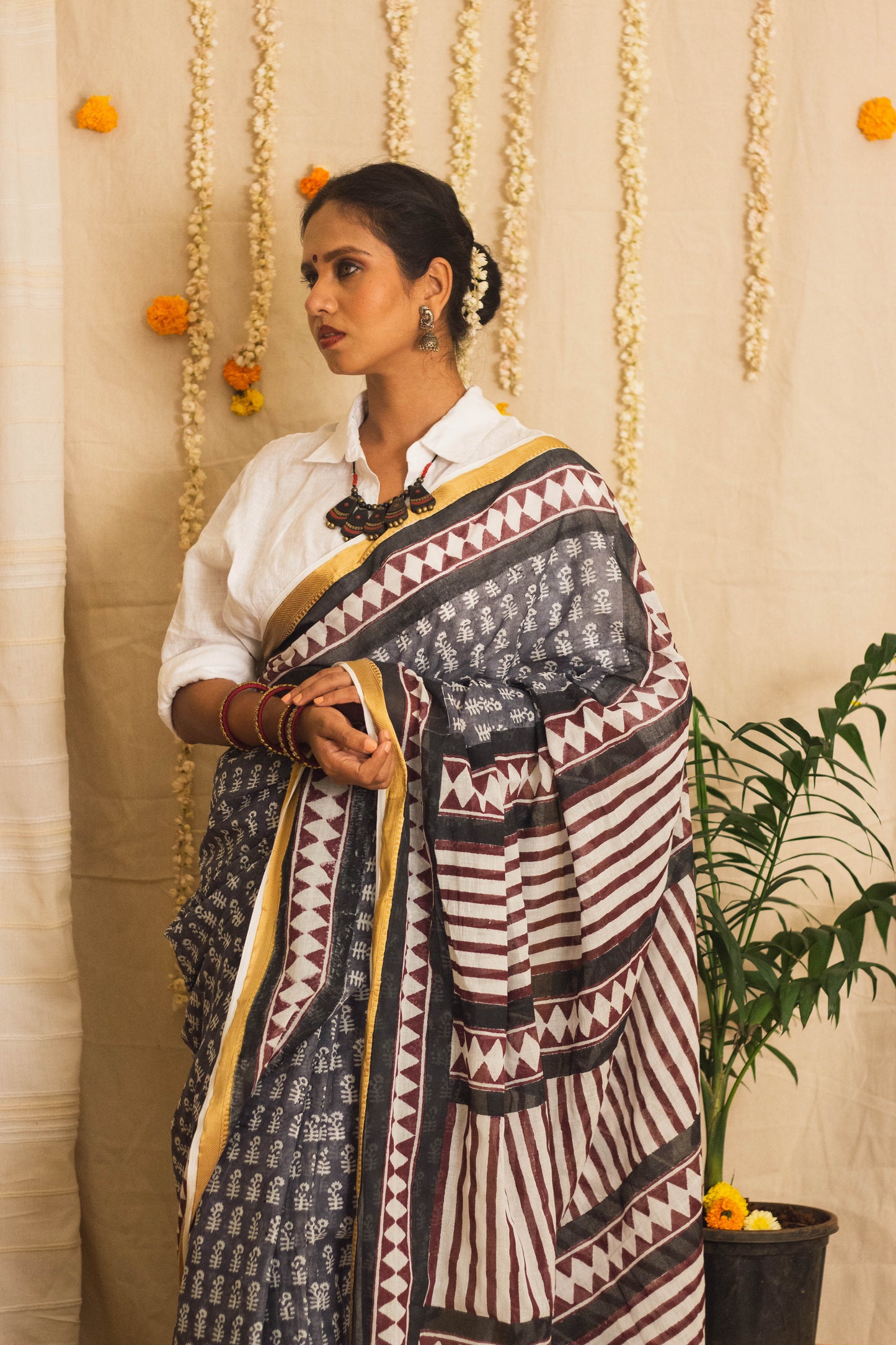 Mul Cotton Block Printed Saree • Dusky n Dark