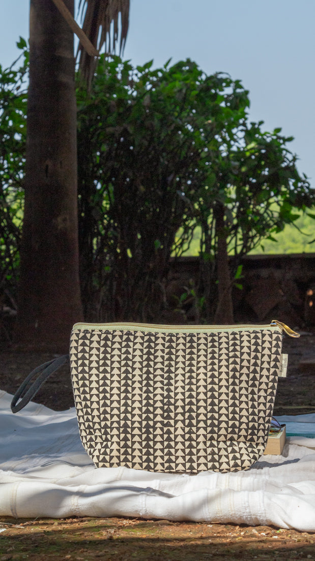 Cotton Pouch •  Black and Off White • Geometric Print