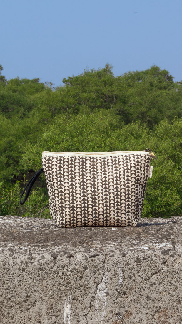 Cotton Pouch •  Black and Off White • Geometric Print