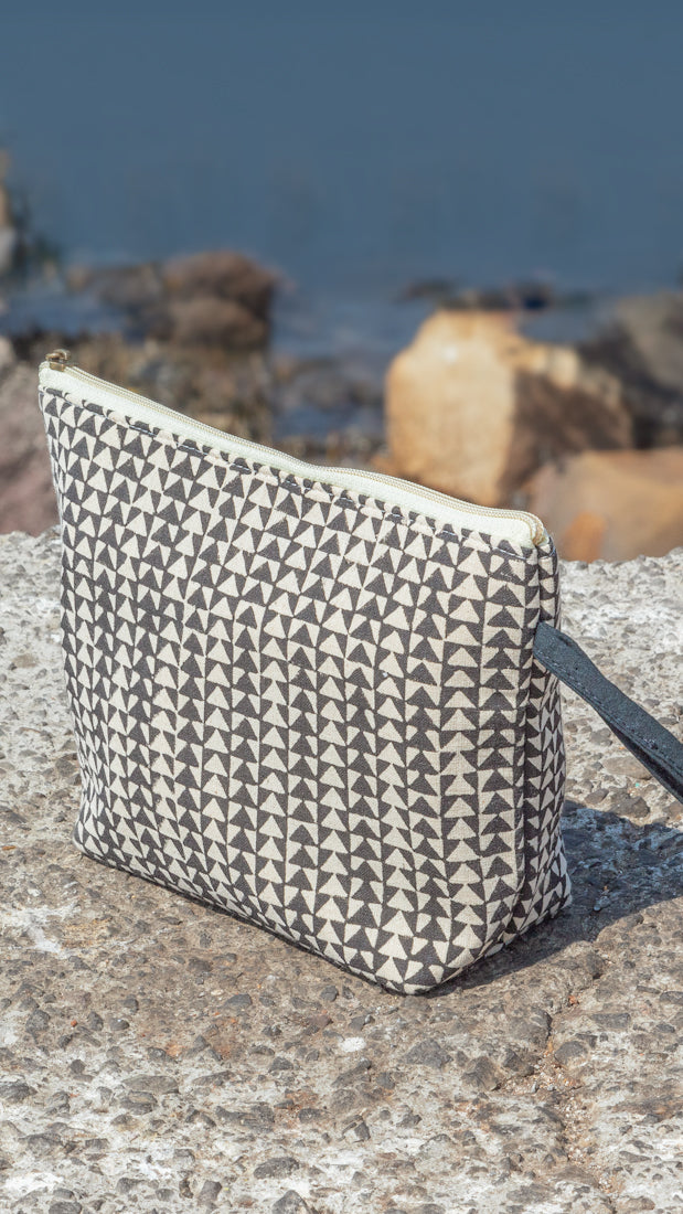 Cotton Pouch •  Black and Off White • Geometric Print