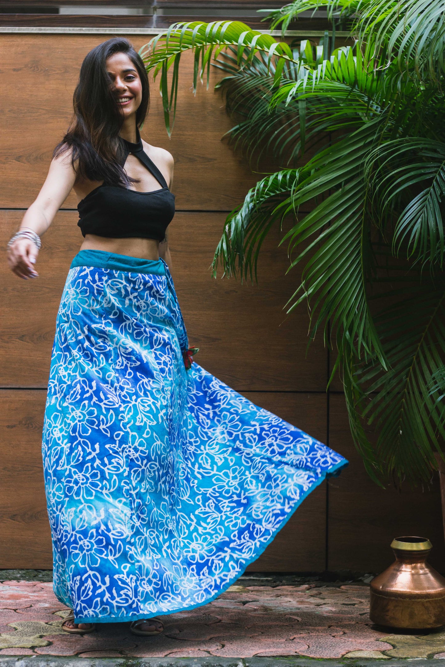 Blue Shaded Floral Skirt