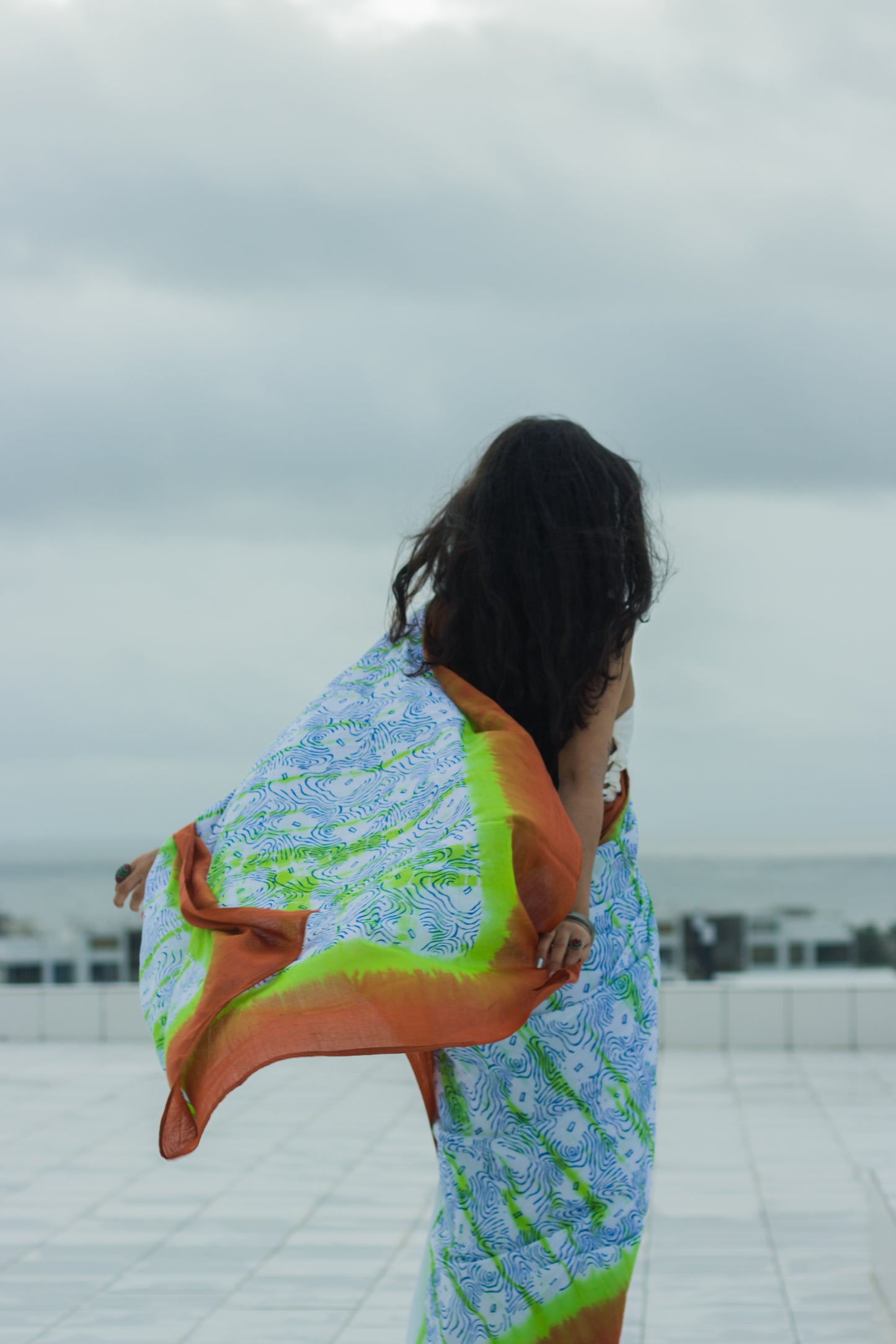Mul Cotton Tie Dye Hand Block Printed Saree • Earth & Water