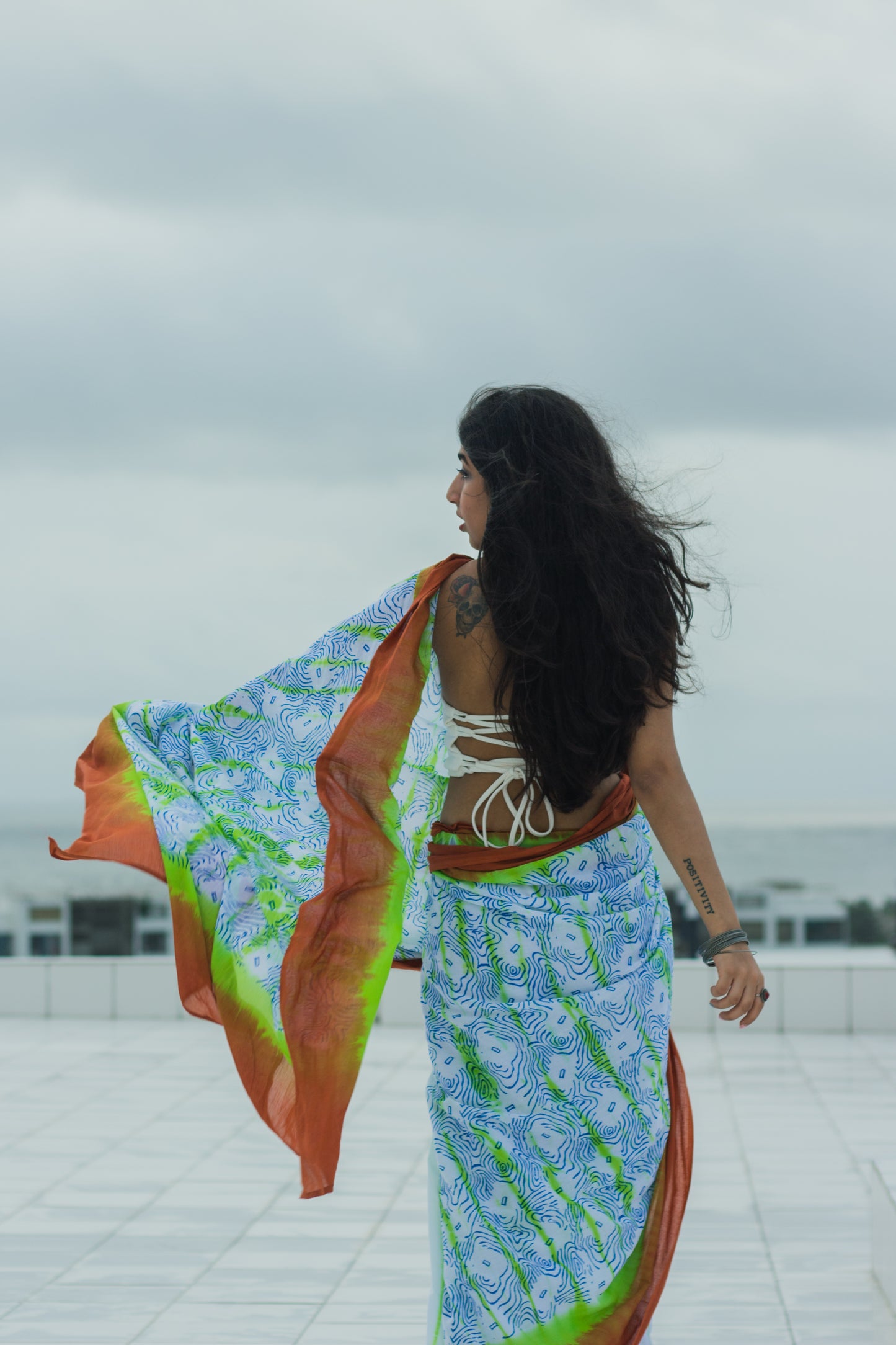 Mul Cotton Tie Dye Hand Block Printed Saree • Earth & Water