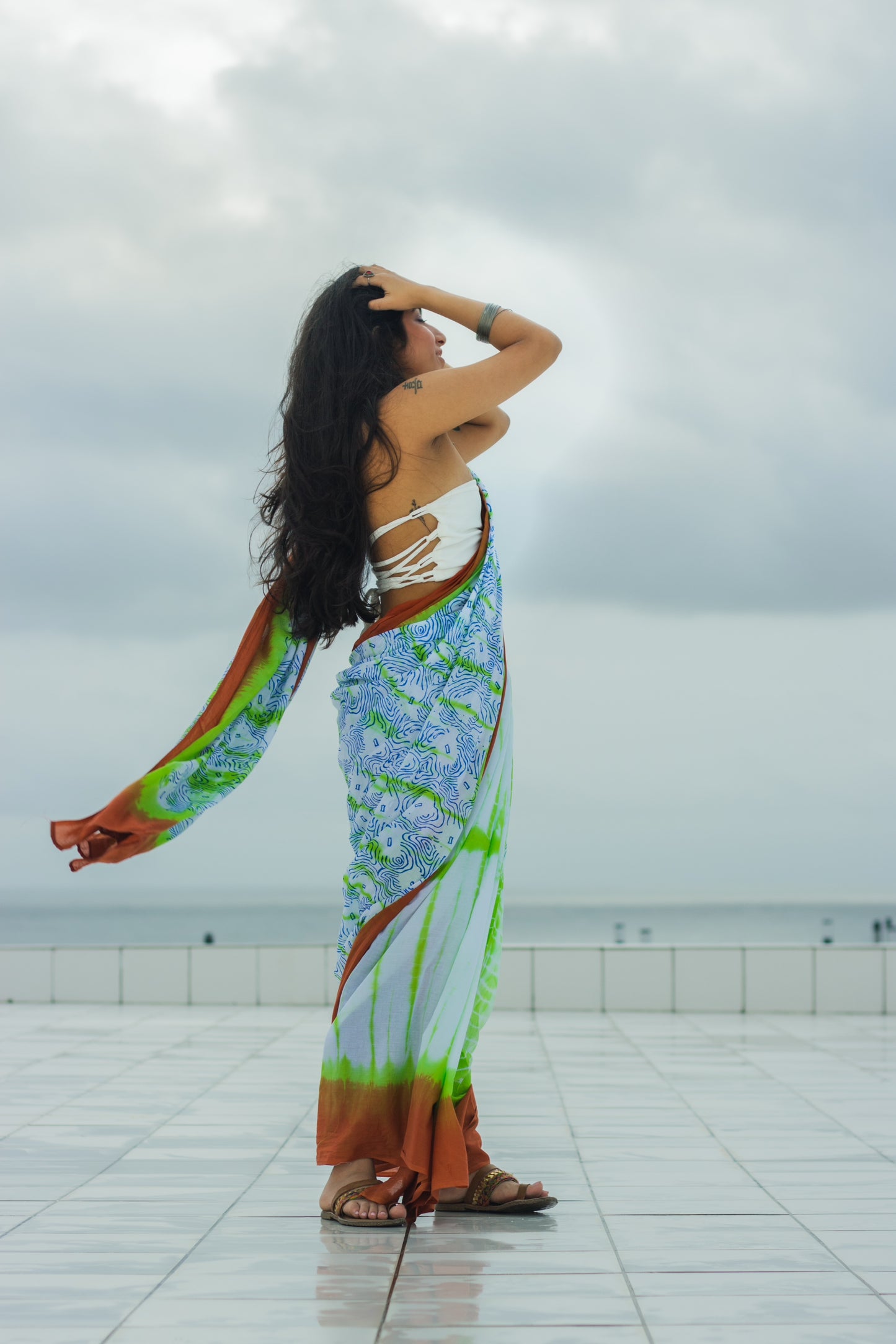 Mul Cotton Tie Dye Hand Block Printed Saree • Earth & Water
