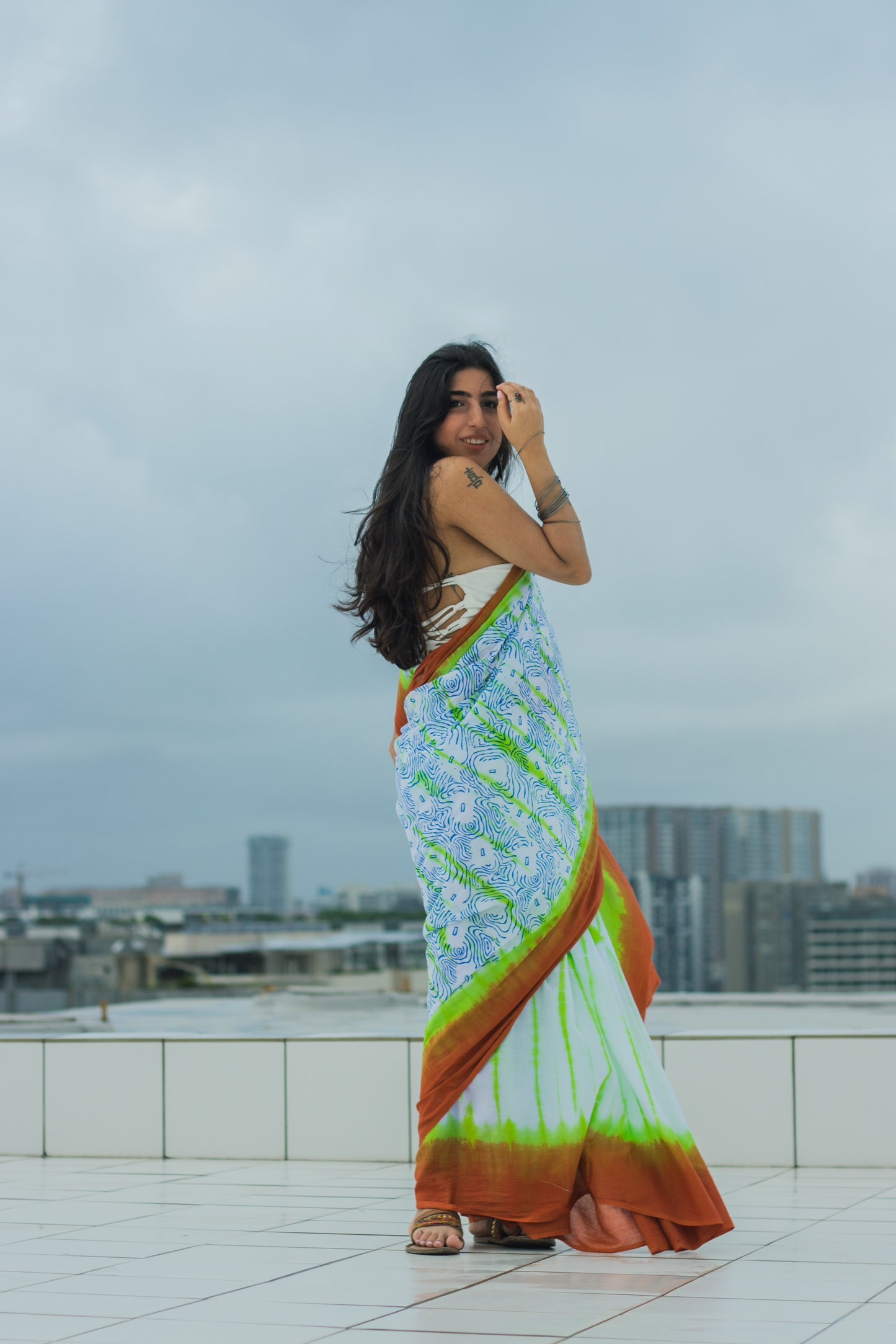 Mul Cotton Tie Dye Hand Block Printed Saree • Earth & Water