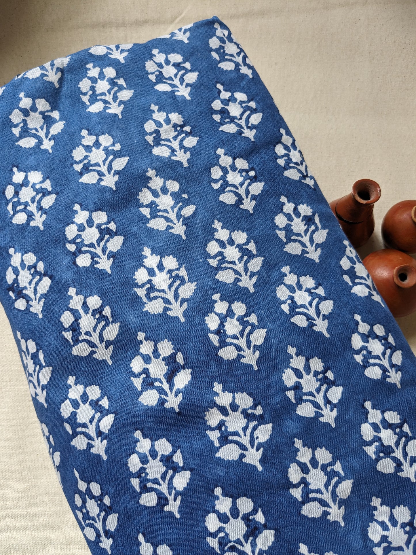 Cotton Mulmul Hand Block Printed Fabrics By Meter Indigo Butas