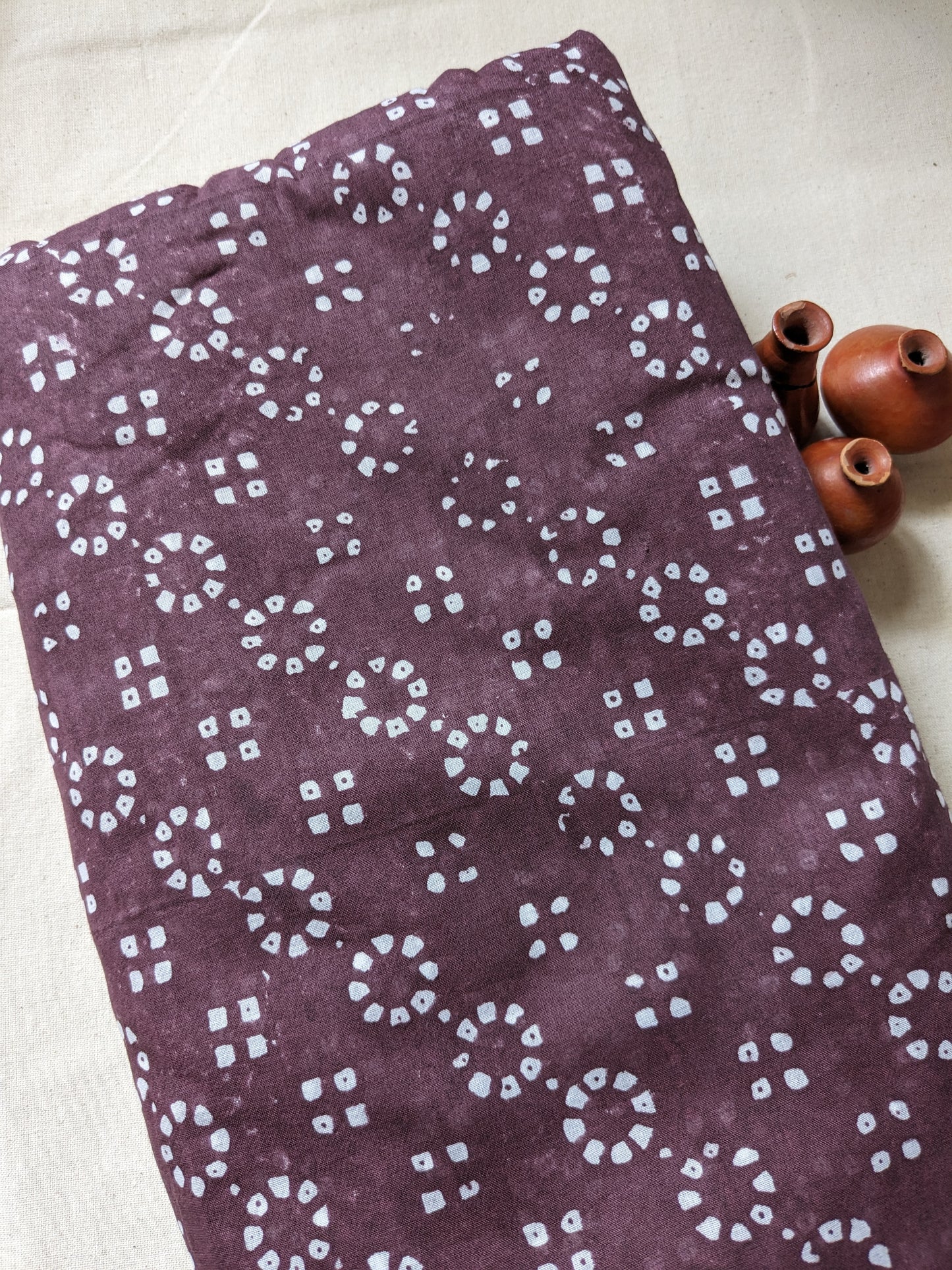 Cotton Mulmul Hand Block Printed Fabrics by meter Brown Bandhani