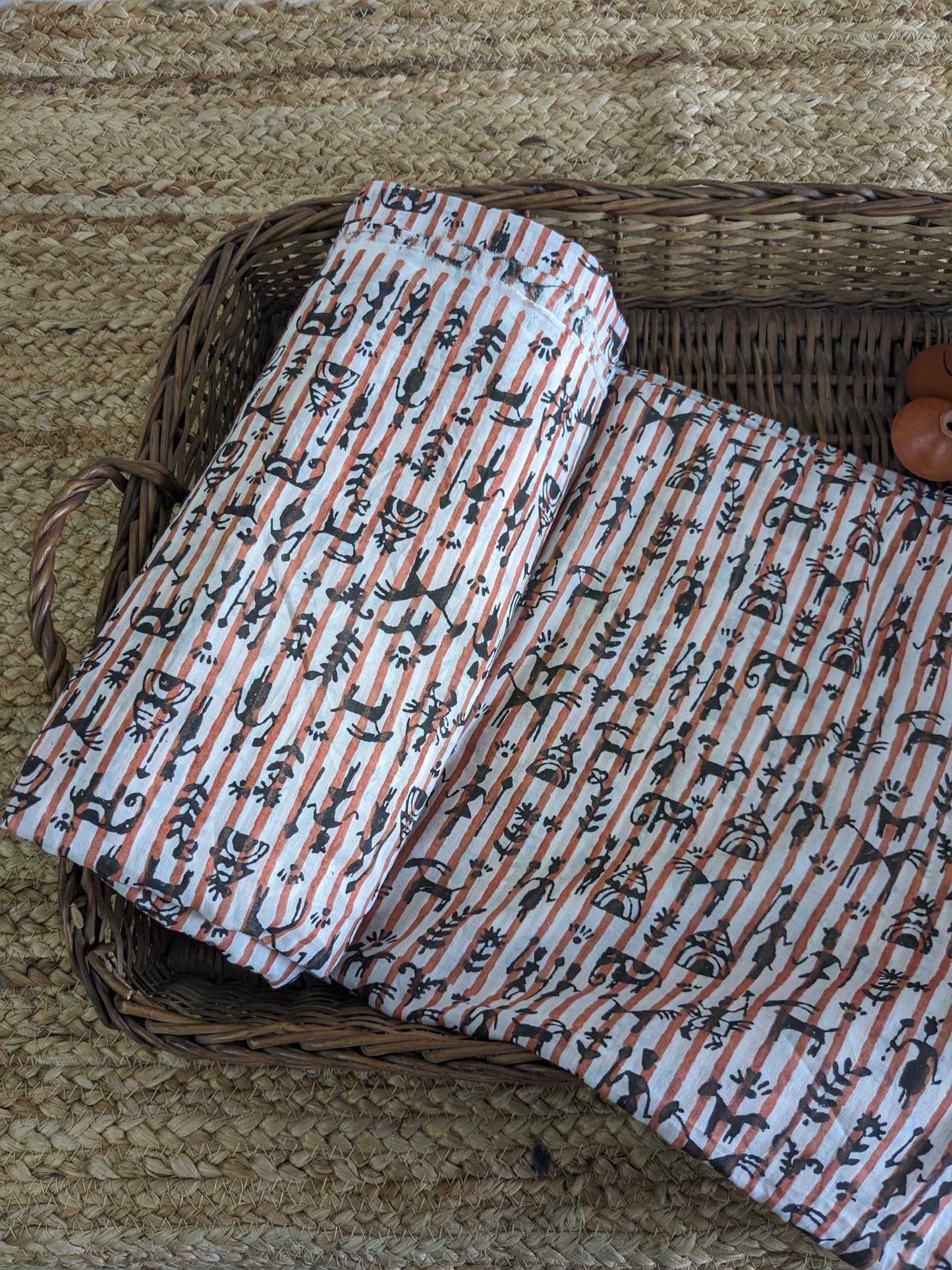 Cotton Mulmul Hand Block Printed Fabrics by meter Striped Tribal