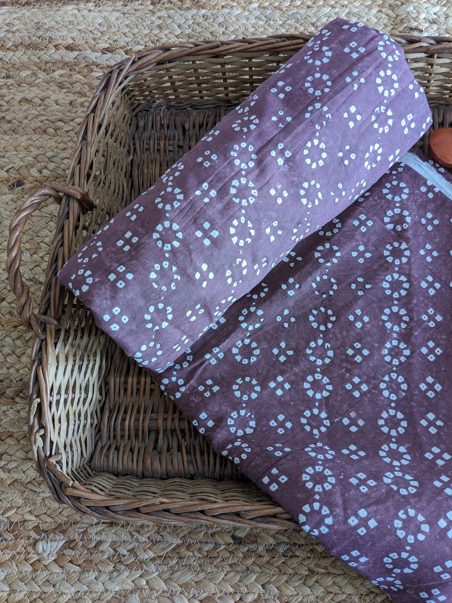 Cotton Mulmul Hand Block Printed Fabrics by meter Brown Bandhani