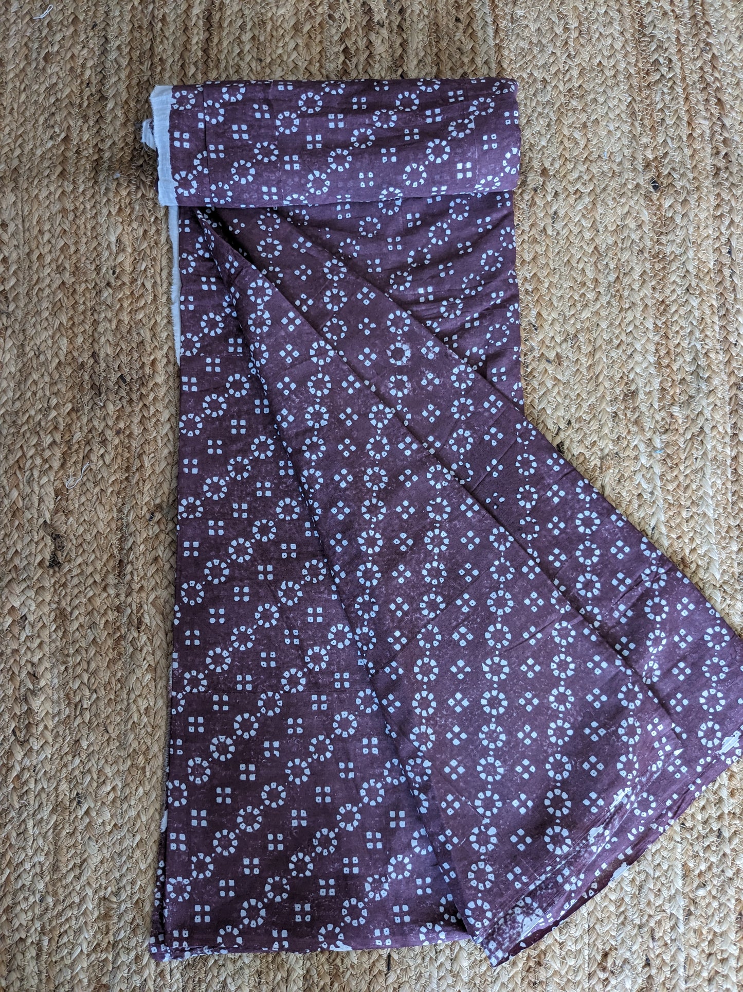 Cotton Mulmul Hand Block Printed Fabrics by meter Brown Bandhani