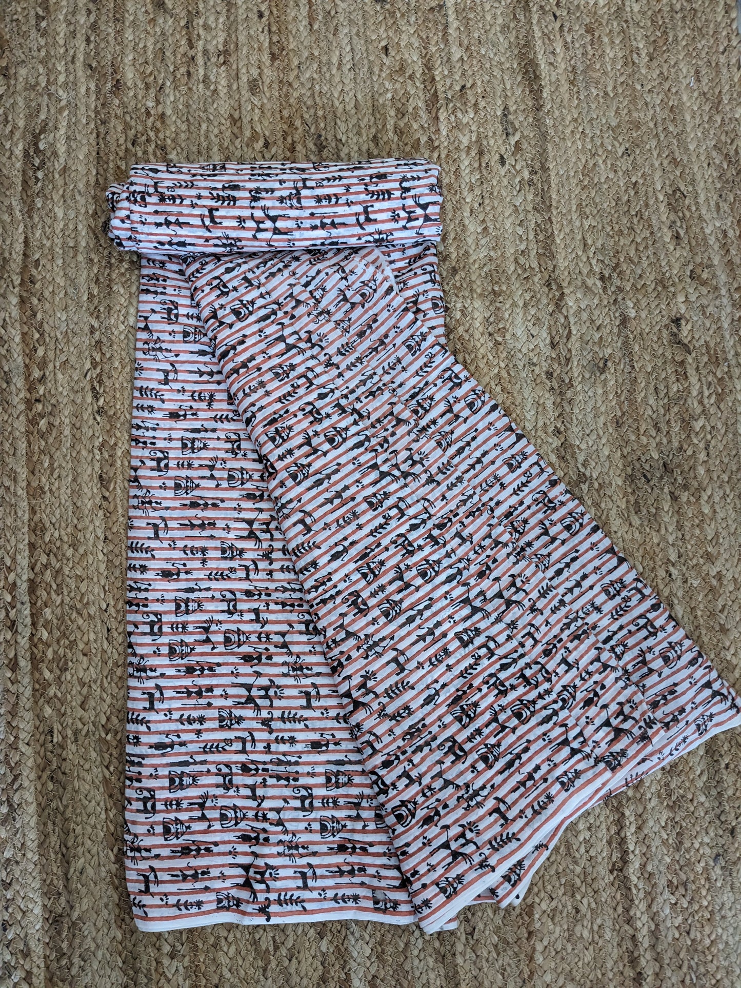 Cotton Mulmul Hand Block Printed Fabrics by meter Striped Tribal
