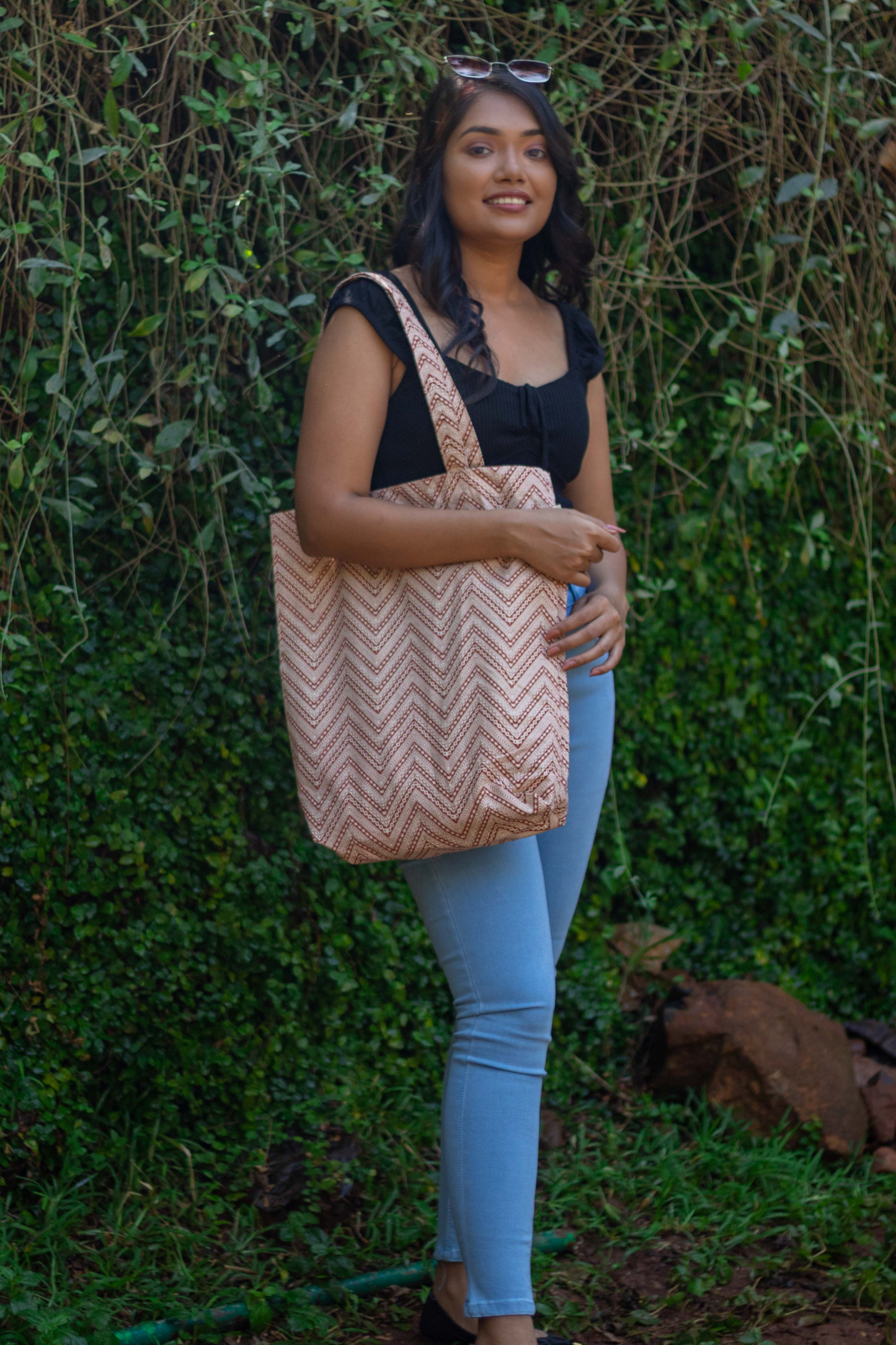 Chevron Rust Cotton Shopping Tote Bag