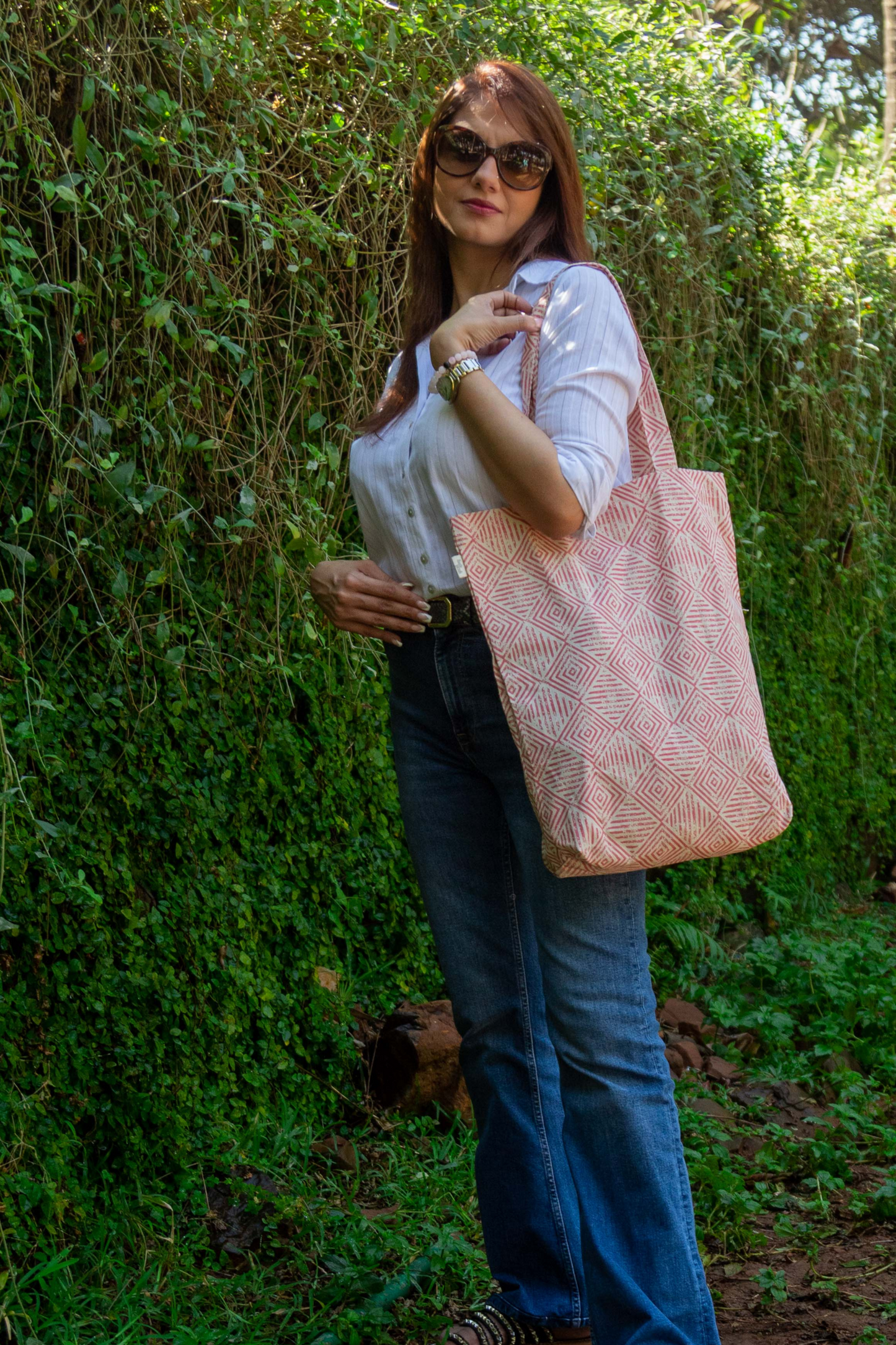 Diamond Peach Cotton Shopping Tote Bag