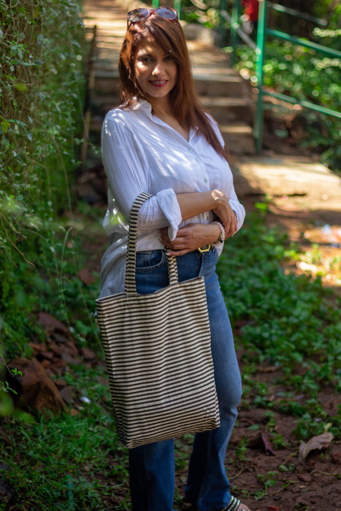 Stripes Coffee Cotton Shopping Tote Bag