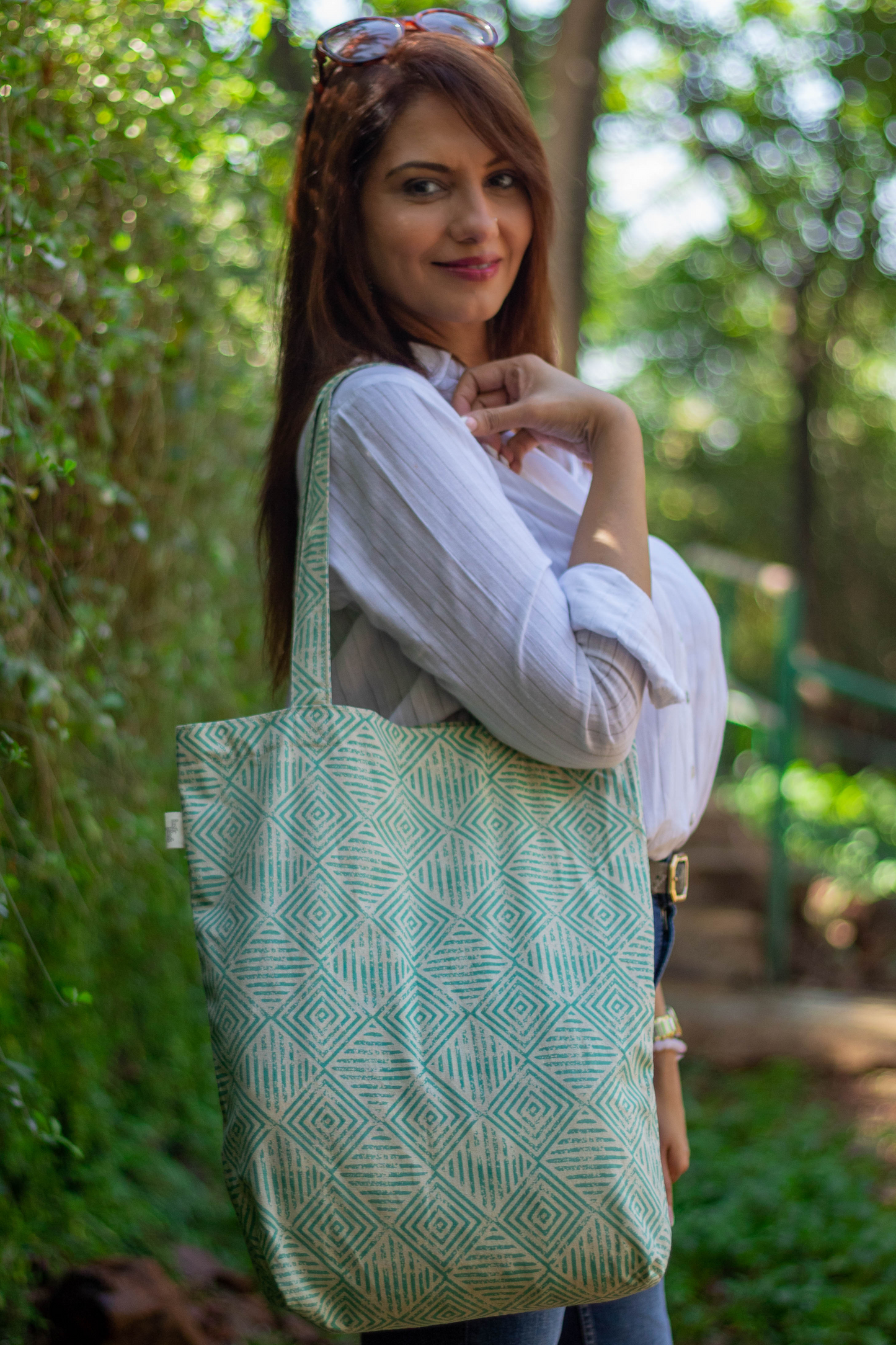 Diamond Teal Cotton Shopping Tote Bag