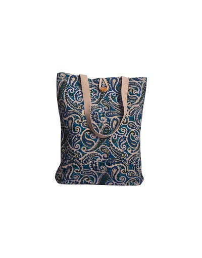 Cotton Shopping Tote Bag · Paisley Delight Blue