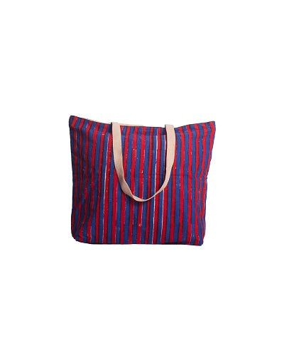Cotton Daily Tote With Lining · Striped Red and Blue