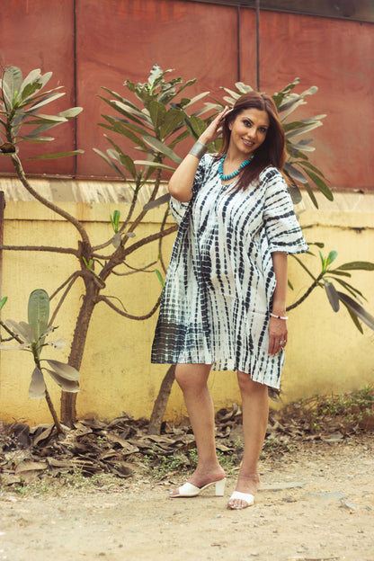 Tie-dyed Cotton Mul Kaftan tunic/dress · Zebra