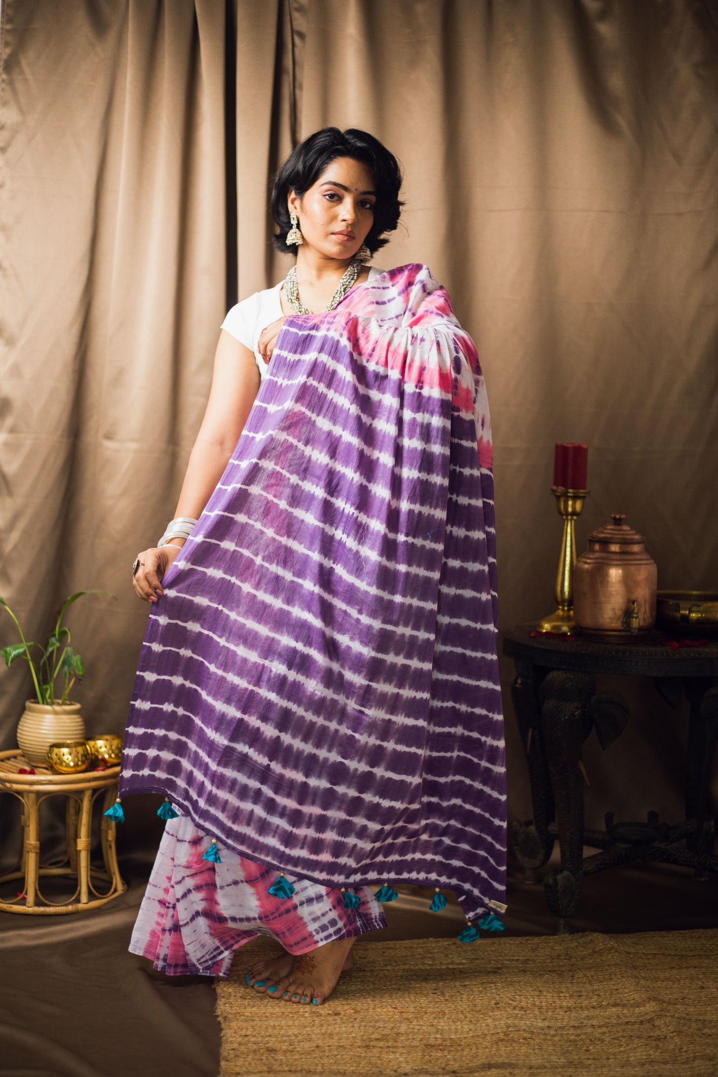 Cotton Mul Tie Dye Saree Berry Bloom