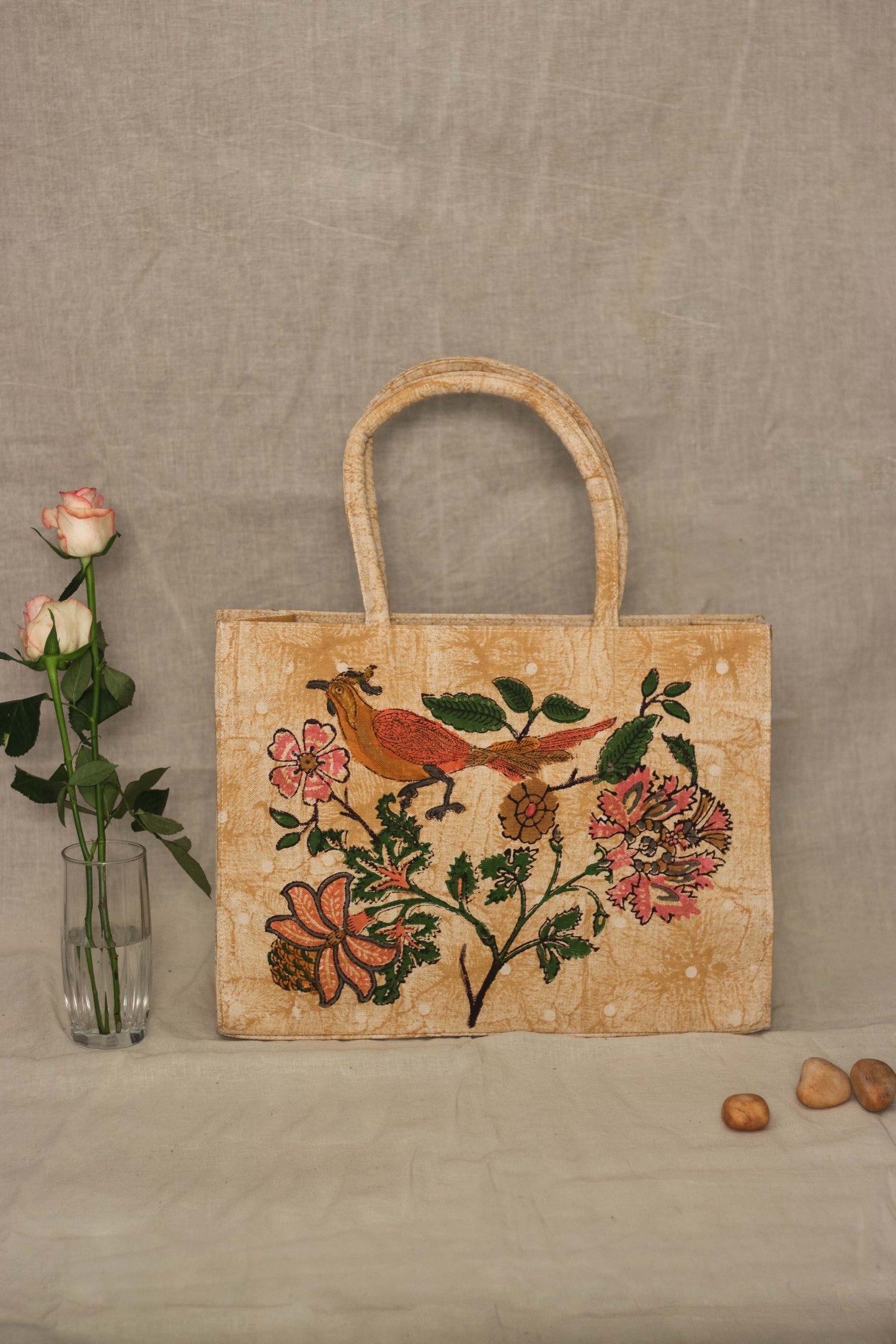 Canvas Cotton Box Tote Bag Tree of Life • Beige