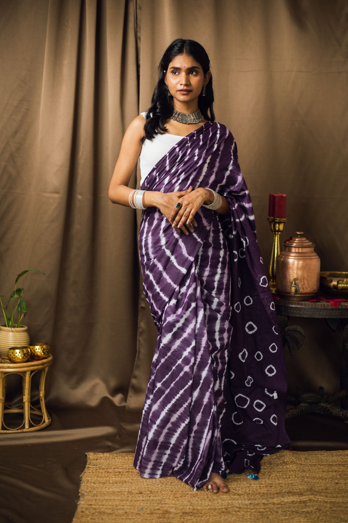 Cotton Mul Tie Dye Saree Jamun Leheriya
